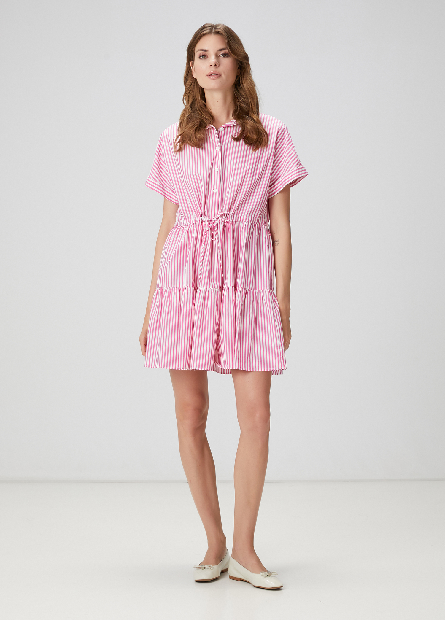 Pembe Çizgili Mini Elbise_2