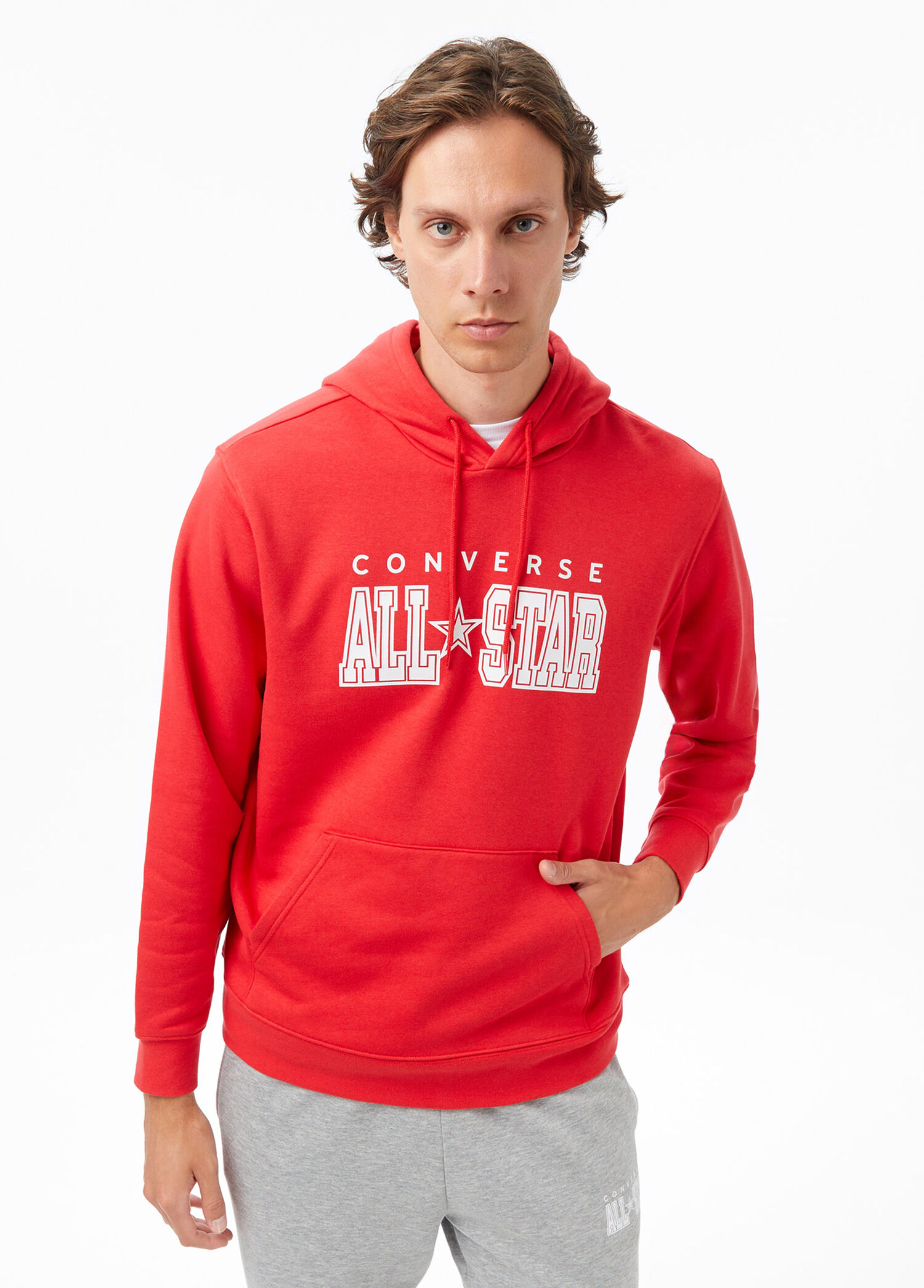 Kırmızı Kapüşonlu Erkek Sweatshirt