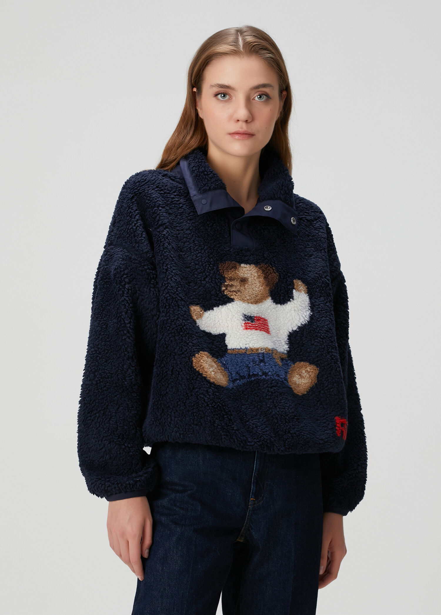 Lacivert Ayıcık Jakarlı Sweatshirt