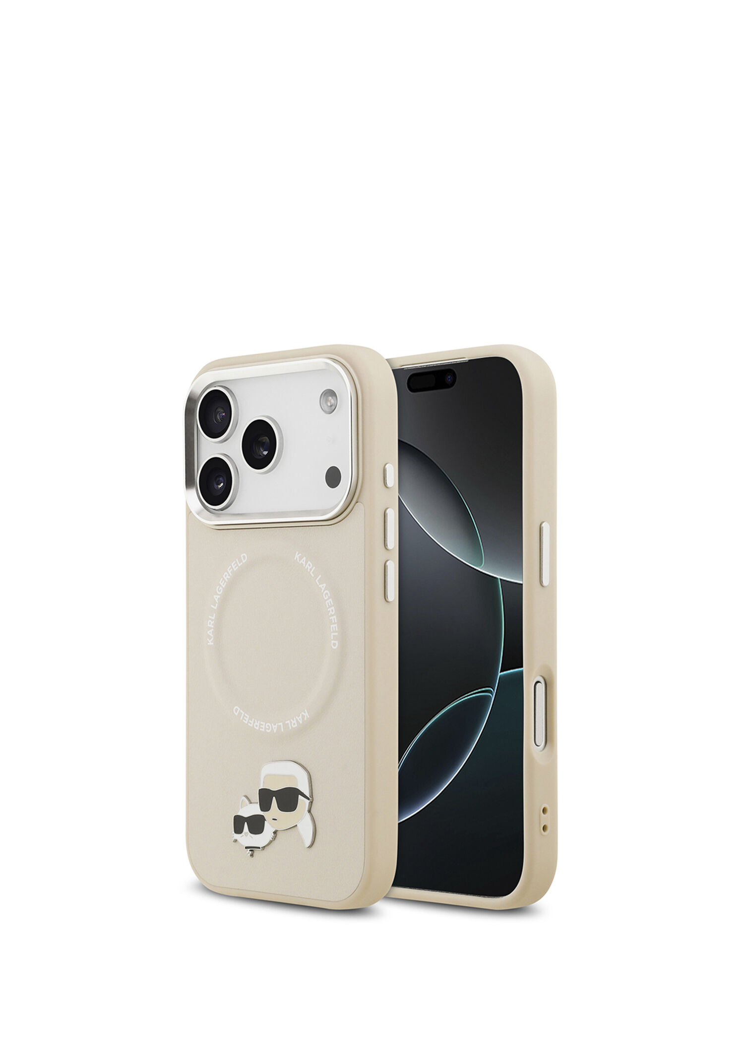 iPhone 17 Pro Max Metal Detaylı Magsafe Uyumlu Bej K&C PU Deri Telefon Kılıfı