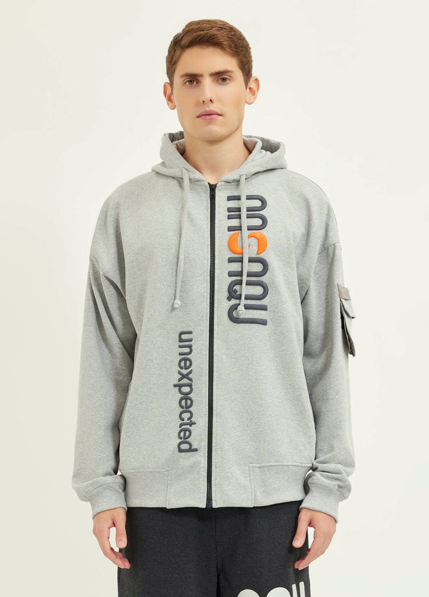Bar Oversize Gri Kapüşonlu Erkek Sweatshirt