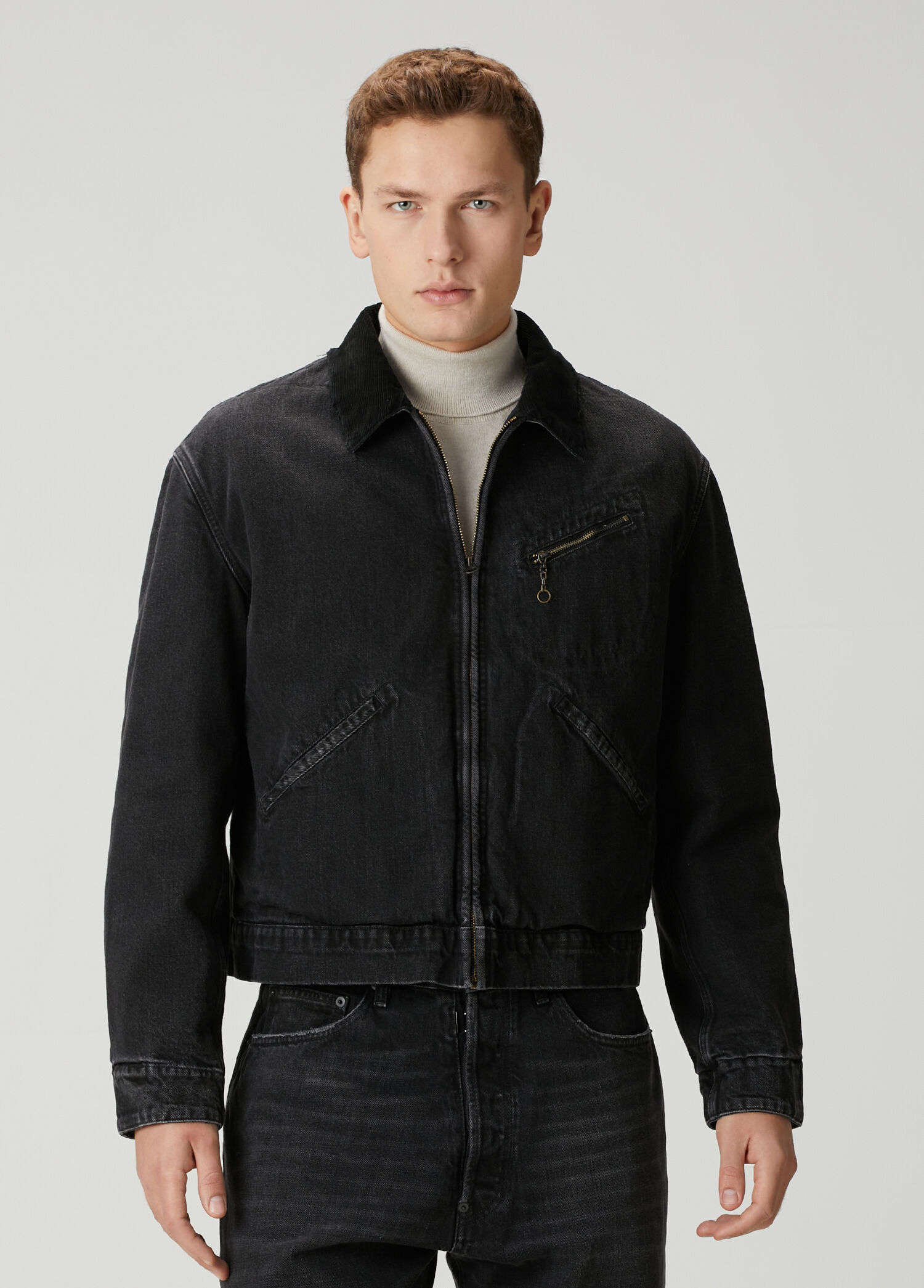 Siyah Yakası Garnili Denim Ceket