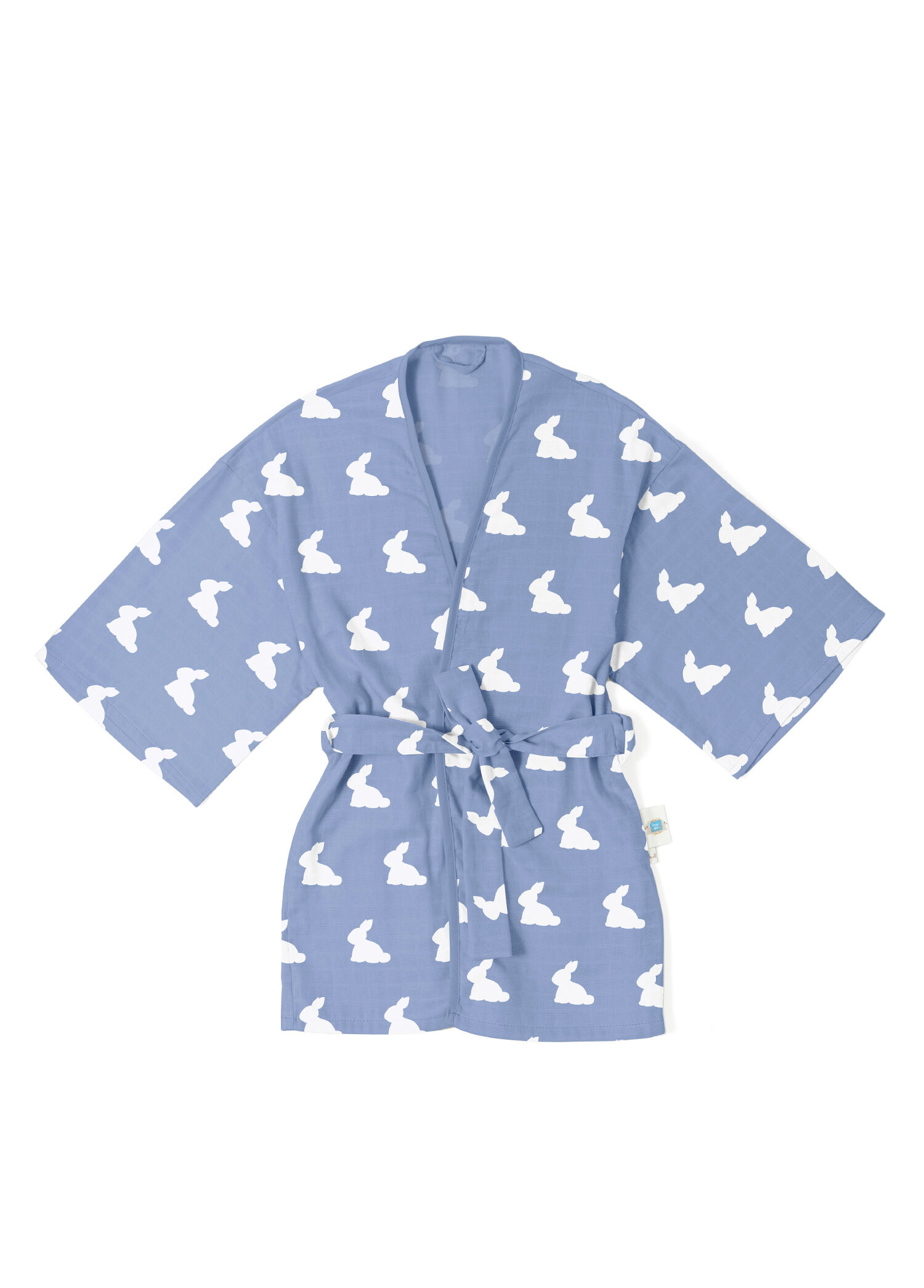 Mavi Pamuklu Müslin Erkek Çocuk Kimono Bornoz