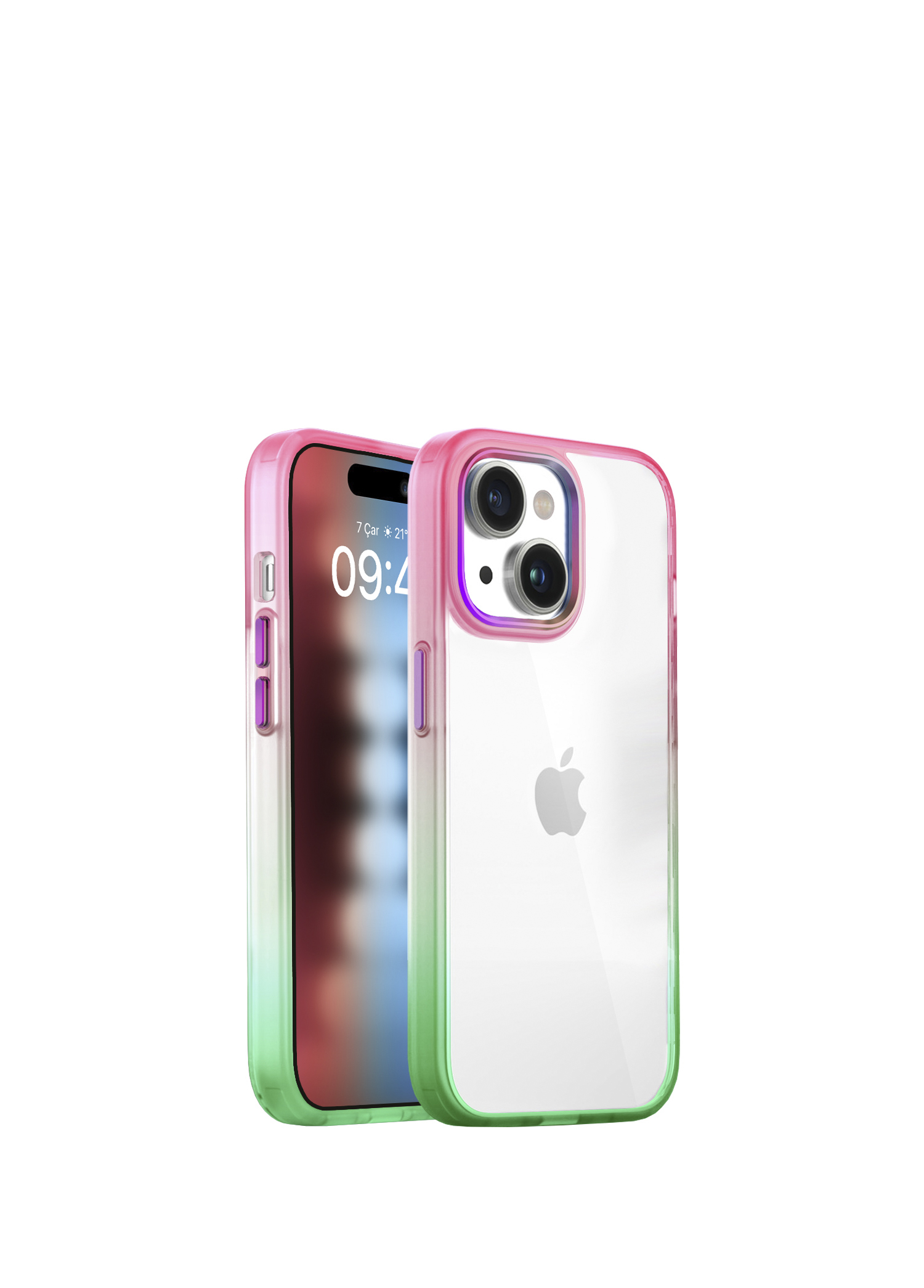 iPhone 15 Air Bumper Rainbow Pink Green Plastik Kılıf