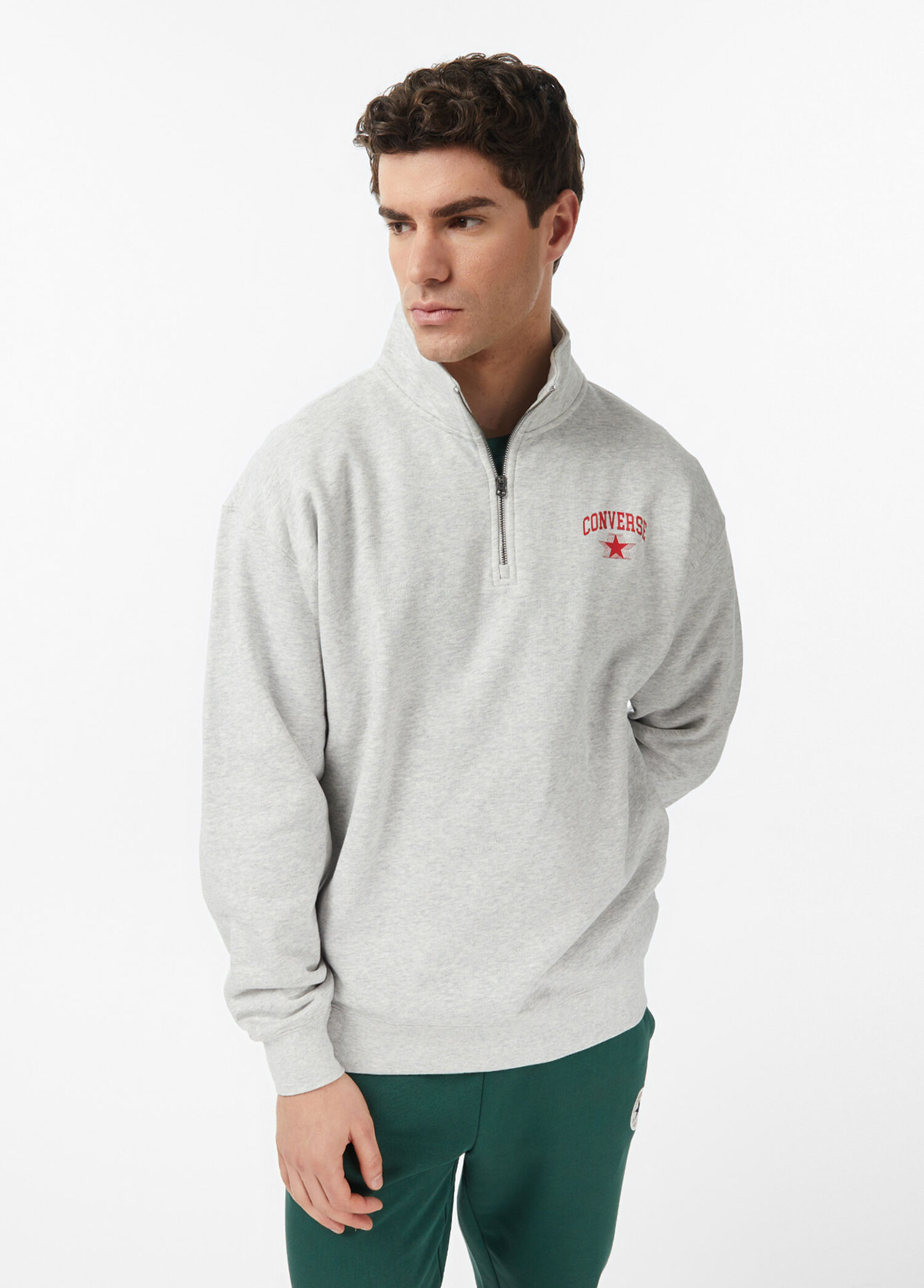 Gri Yarım Fermuarlı Erkek Sweatshirt