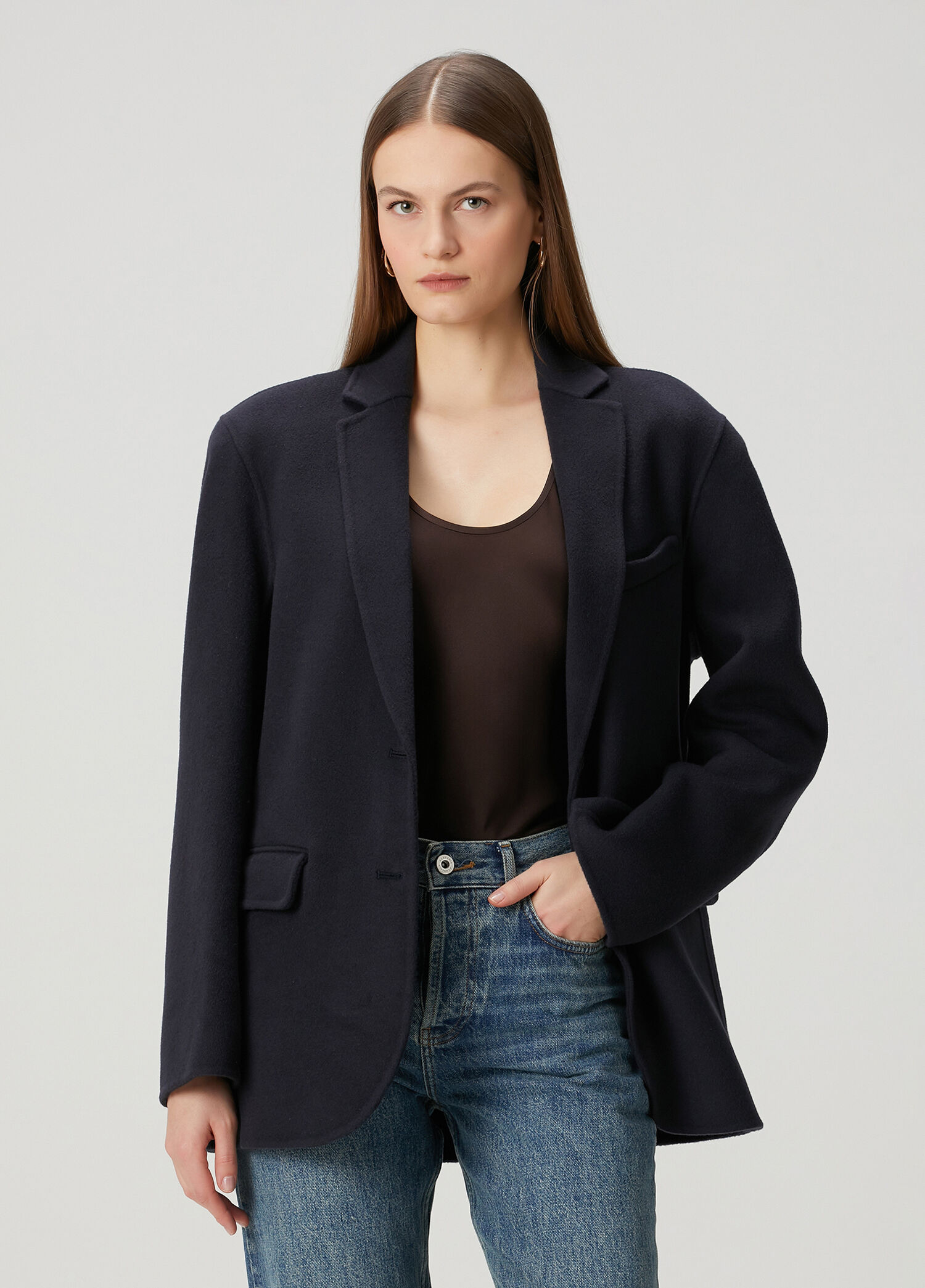 Quinn Koyu Lacivert Yün Blazer