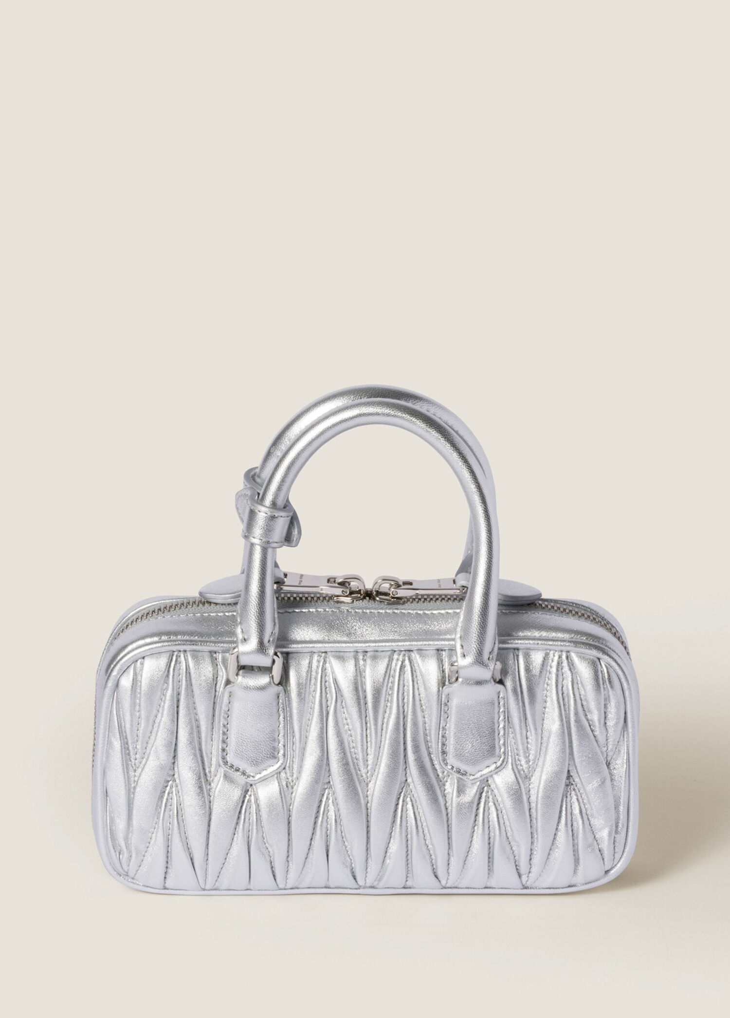 Miu Miu - Arcadie Matelassé Silver Nappa Leather Mini Women's Handbag