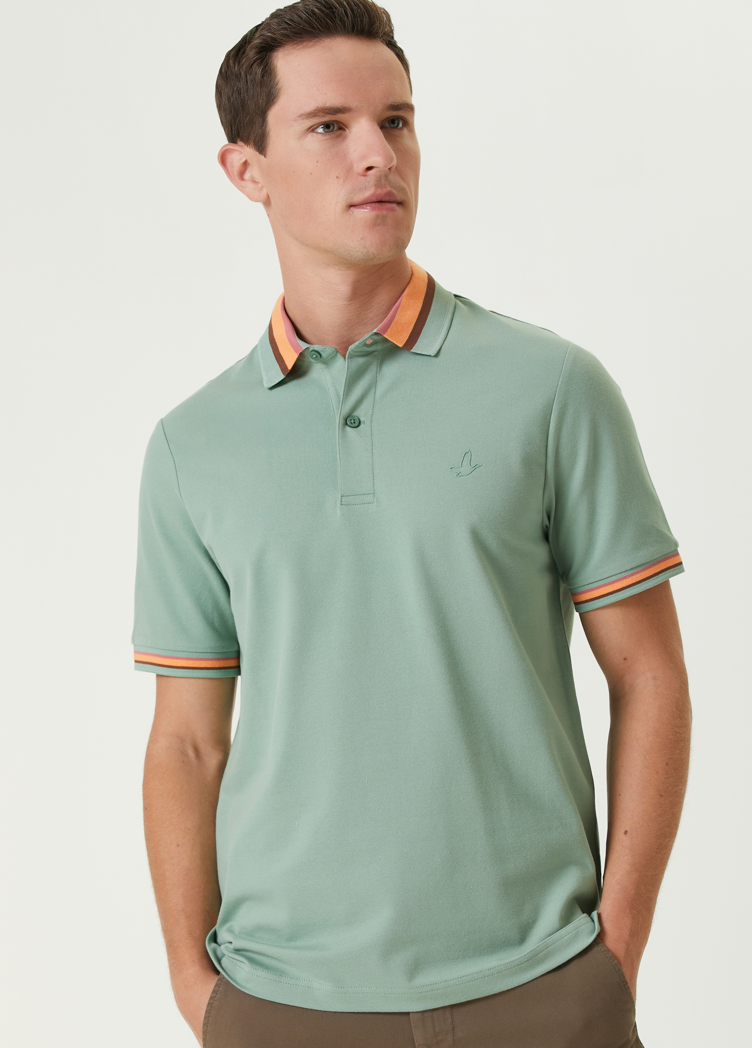 Comfort Fit Polo Yaka Colorblocked Detaylı T-shirt_1