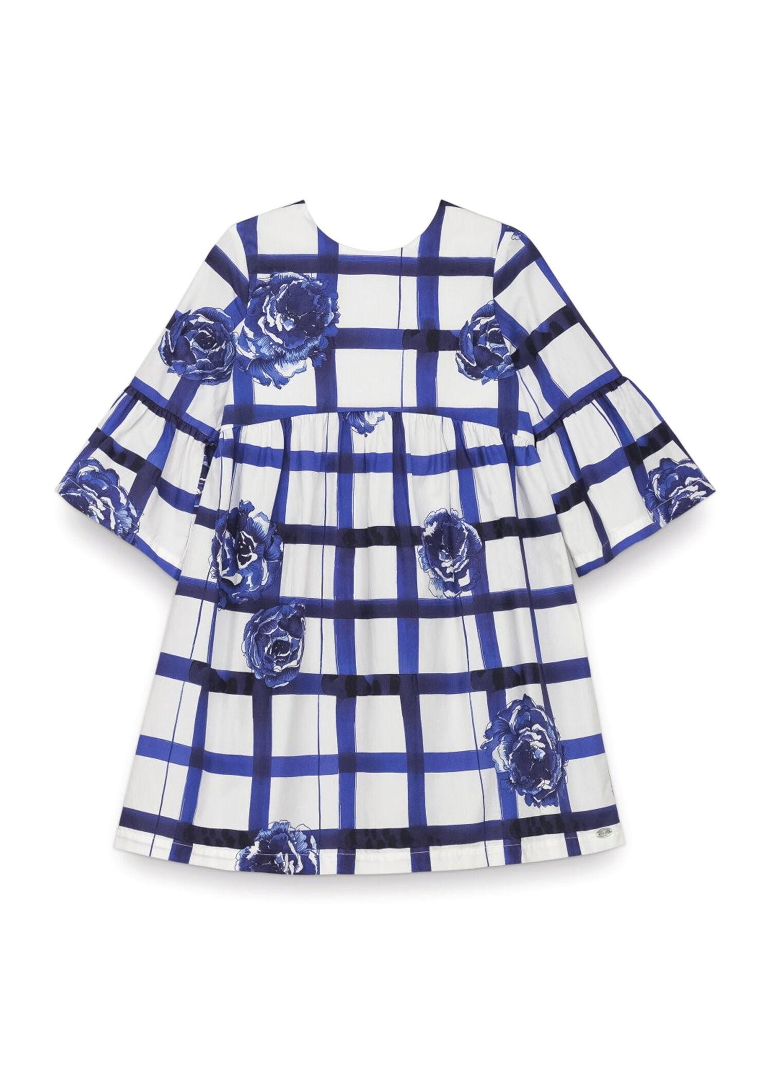 Geniş Kareli Kısa Kollu Kız Çocuk Elbise