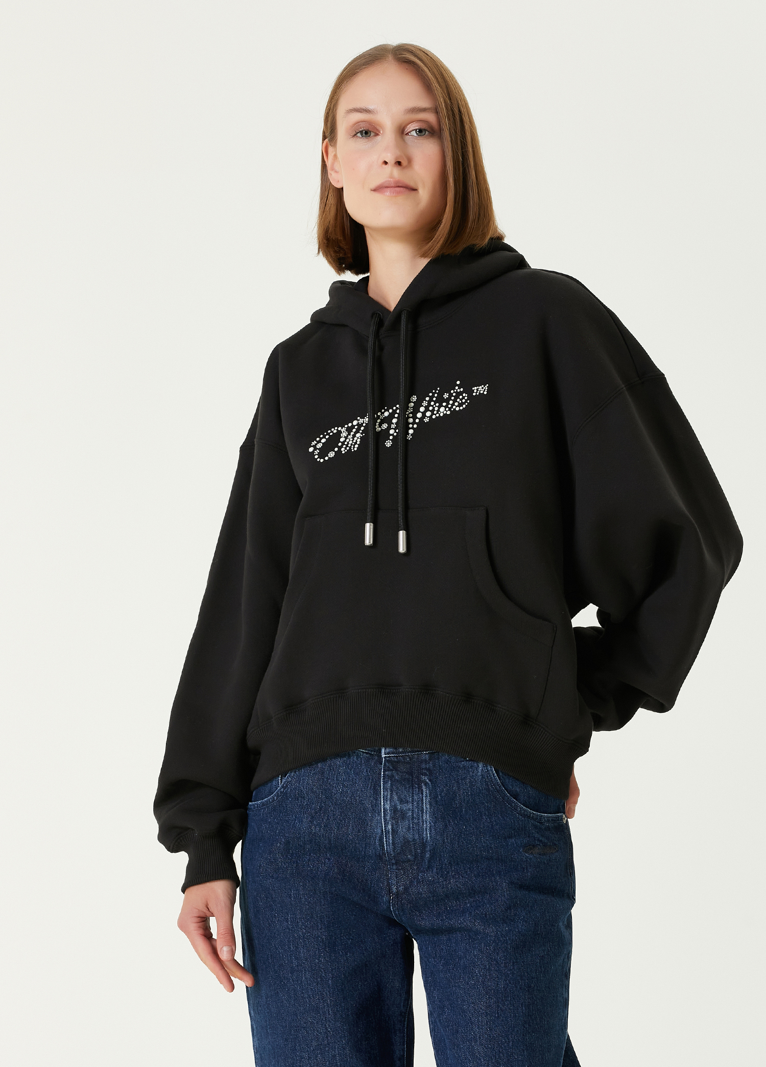 Siyah Kapüşonlu Logolu Sweatshirt