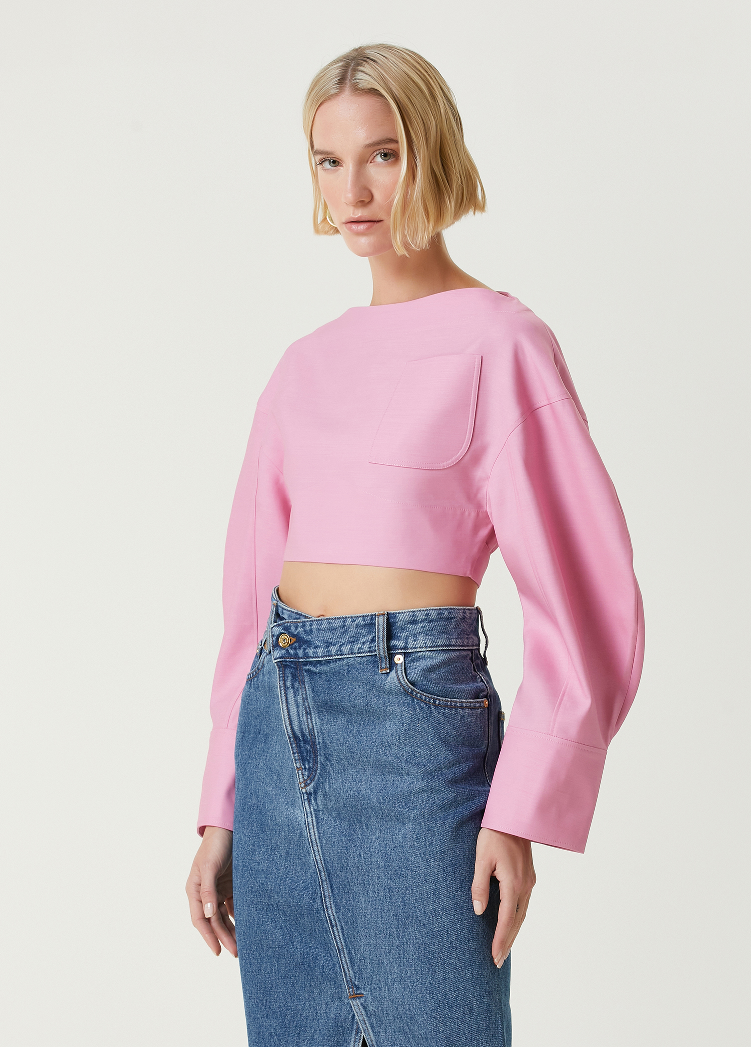 Casaco Pembe Crop Yün Bluz