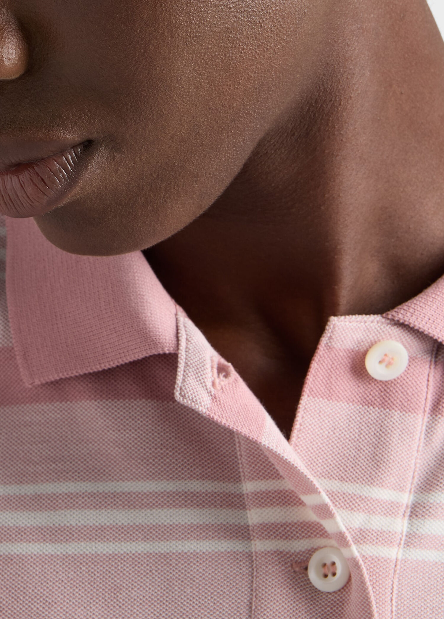 Prada Pembe Kadın Pembe Çizgili Pike Polo Yaka Uzun Kollu Kadın T