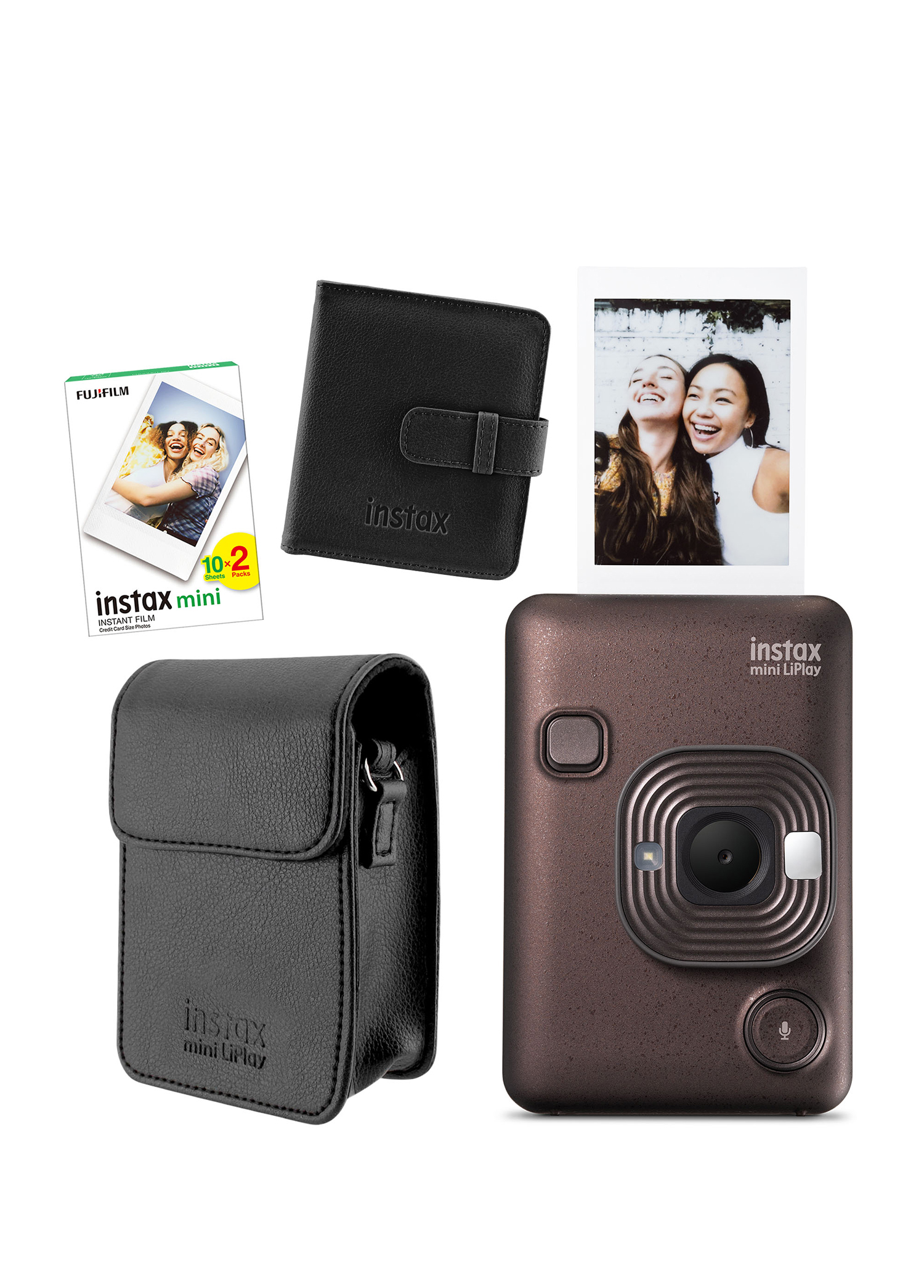 Instax Mini LiPlay Hybrid Deep Bronze Fotoğraf Makinesi + 20'li Film Albüm ve Deri Kılıf Hediye Seti