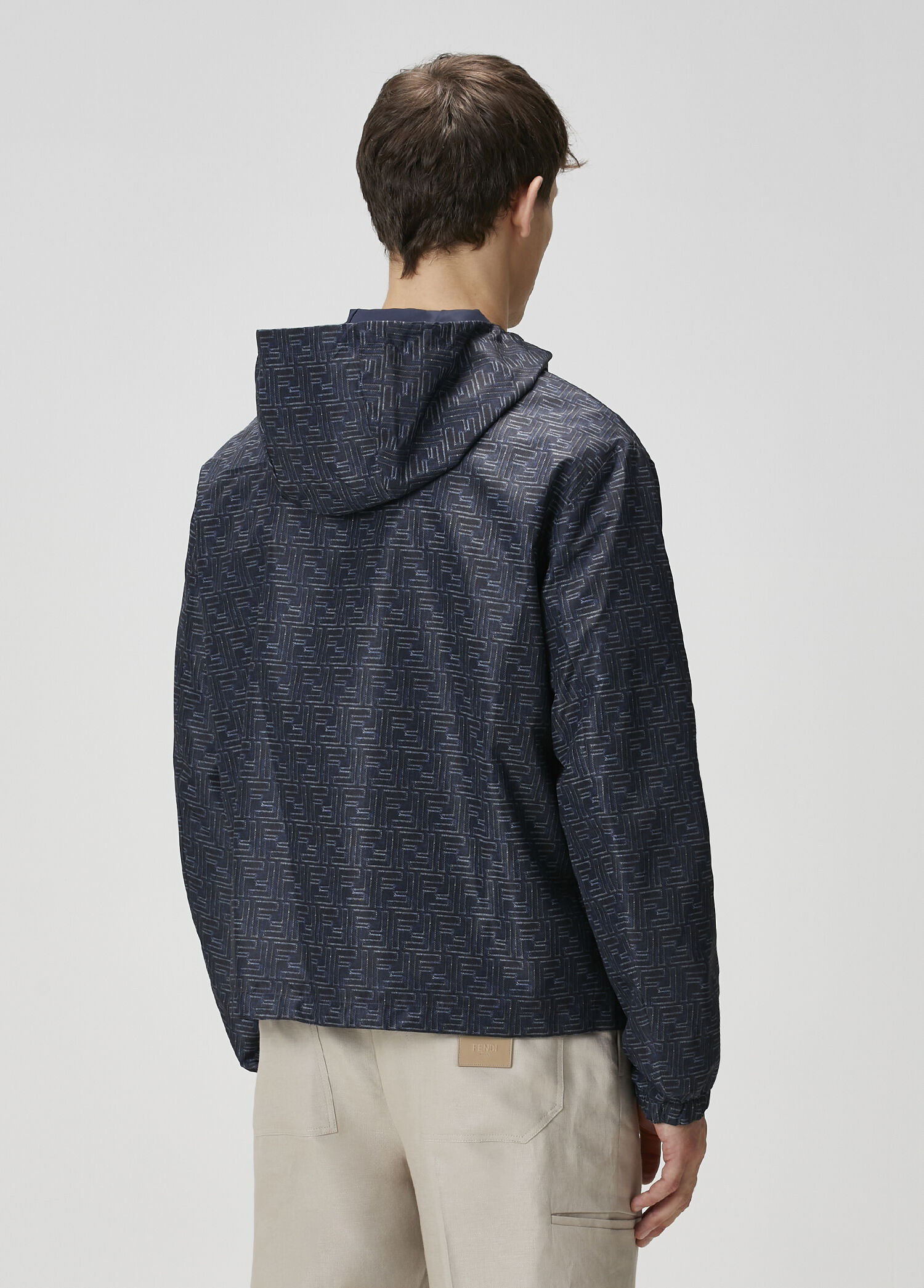 Fendi Mavi Erkek Mavi Kapüşonlu Çift Taraflı Yağmurluk 1750246