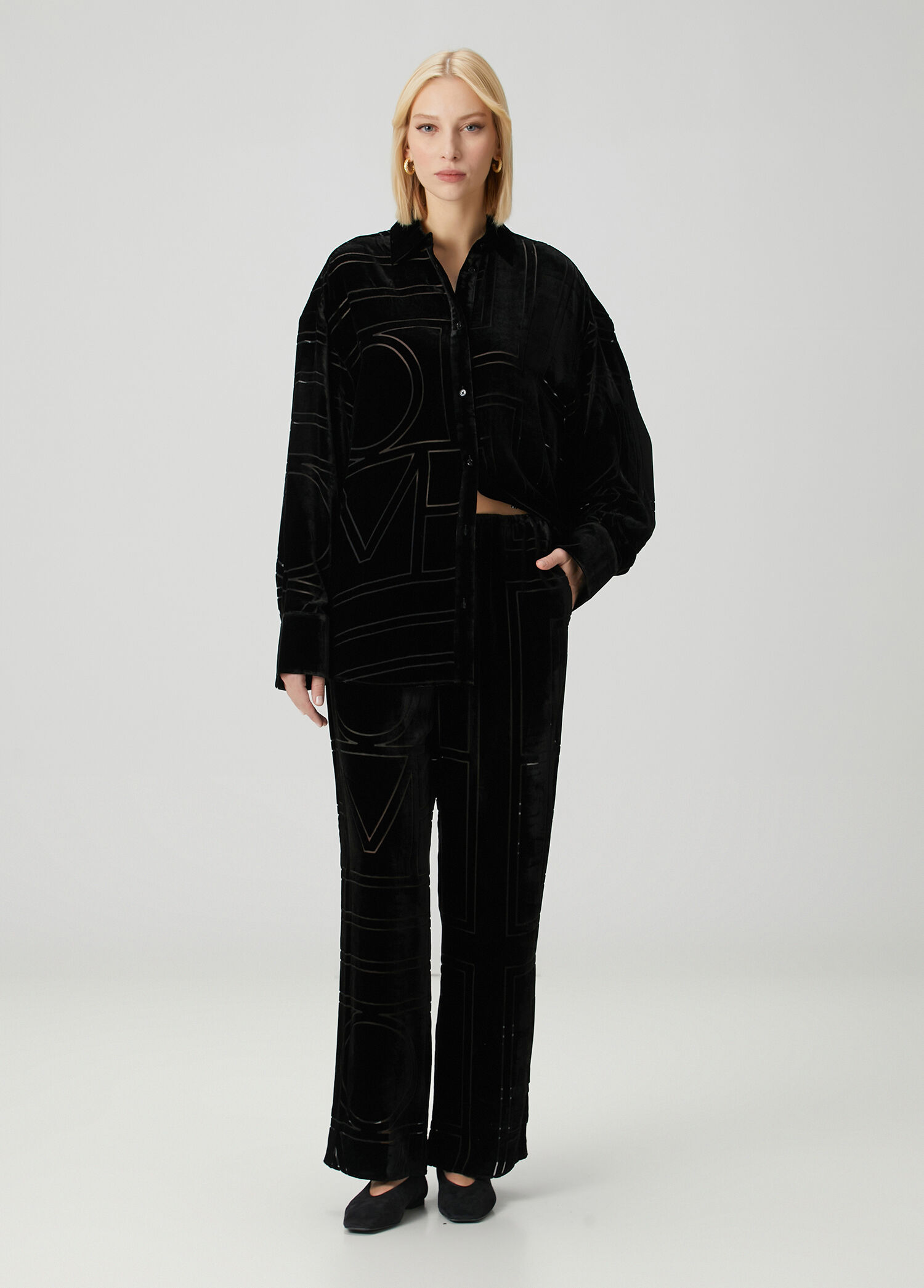Siyah Monogram Pijama Pantolon