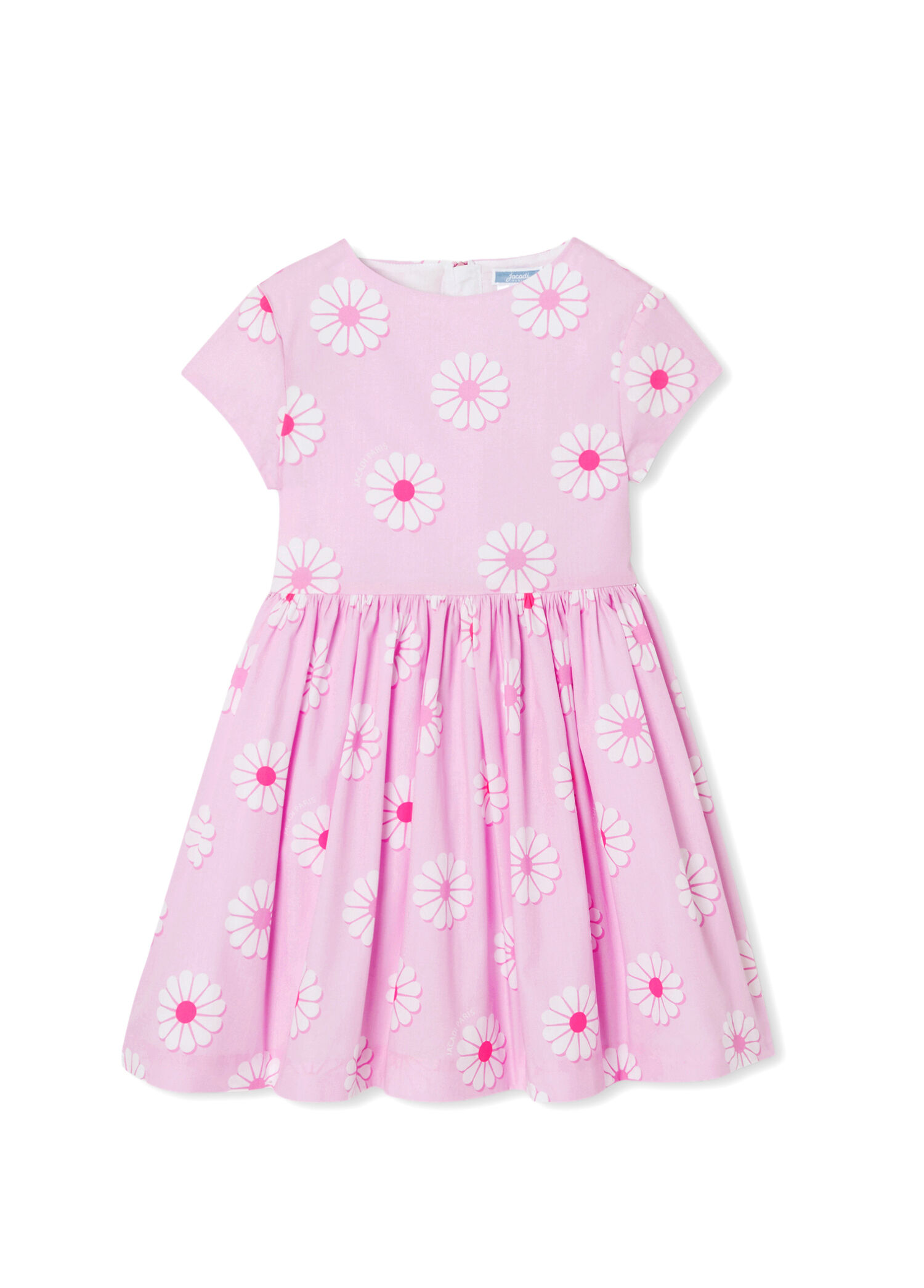 Pembe Çiçek Desenli Poplin Kısa Kollu Kız Çocuk Elbise
