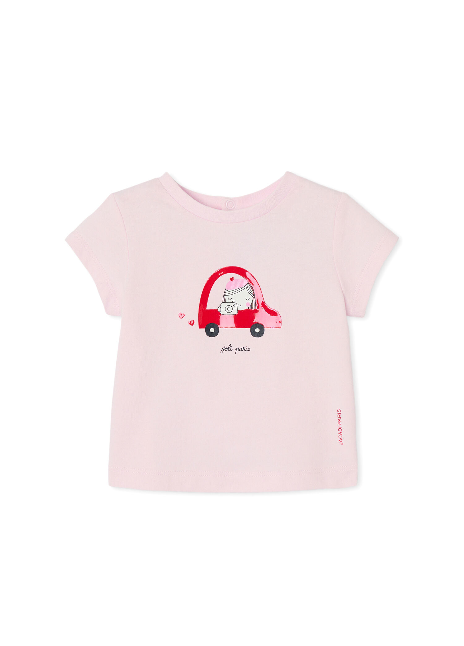Pembe Pamuklu Desenli Kısa Kollu Kız Bebek T-Shirt