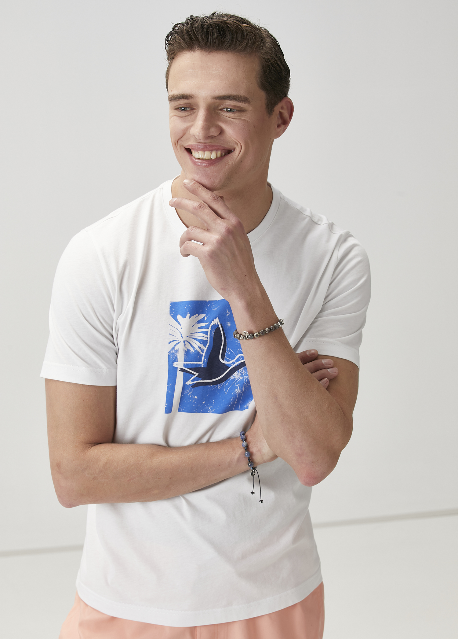 Beyaz Palmiye Baskılı T-shirt_1