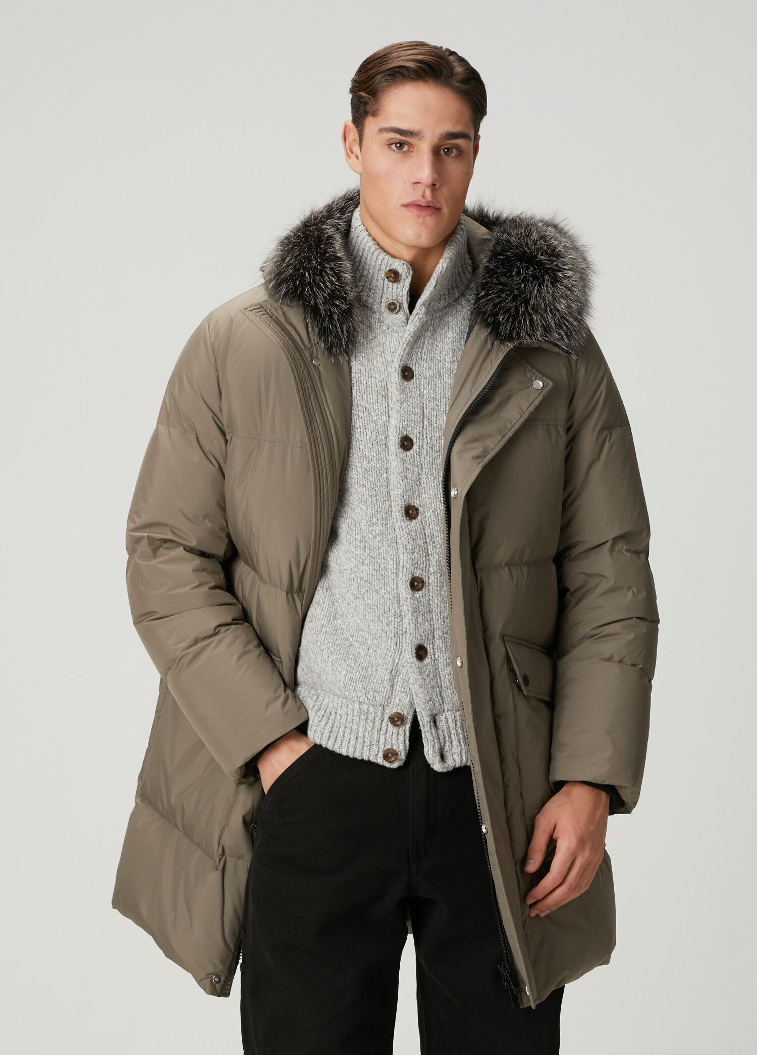 Haki Kapüşonlu Puff Parka