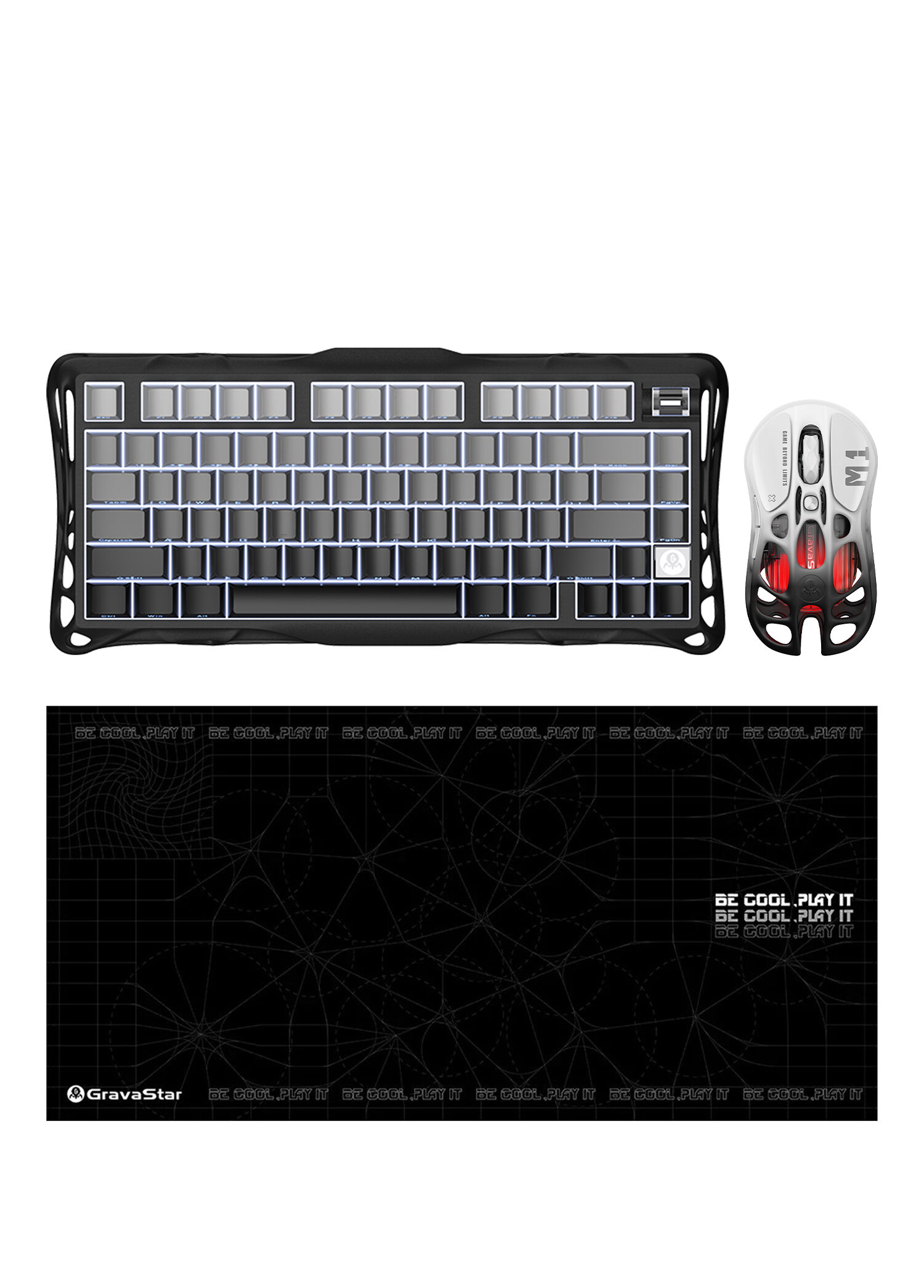 K1 Gradient Black Mekanik Gaming Klavye M1 Pro Kablosuz Optik Mouse ve Mousepad Oyuncu Seti