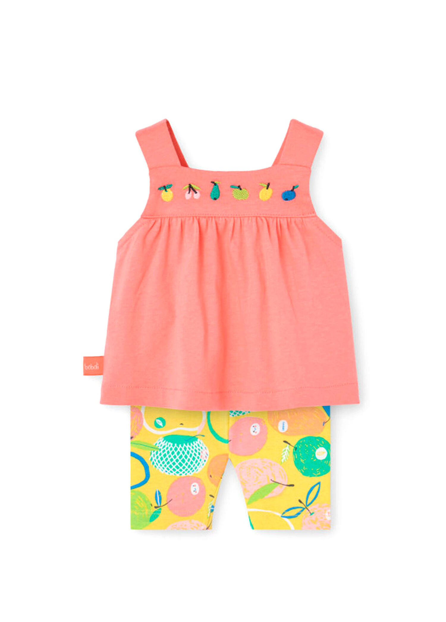 Pembe Desenli Askılı T-Shirt ve Tayt Kız Bebek 2'li Set