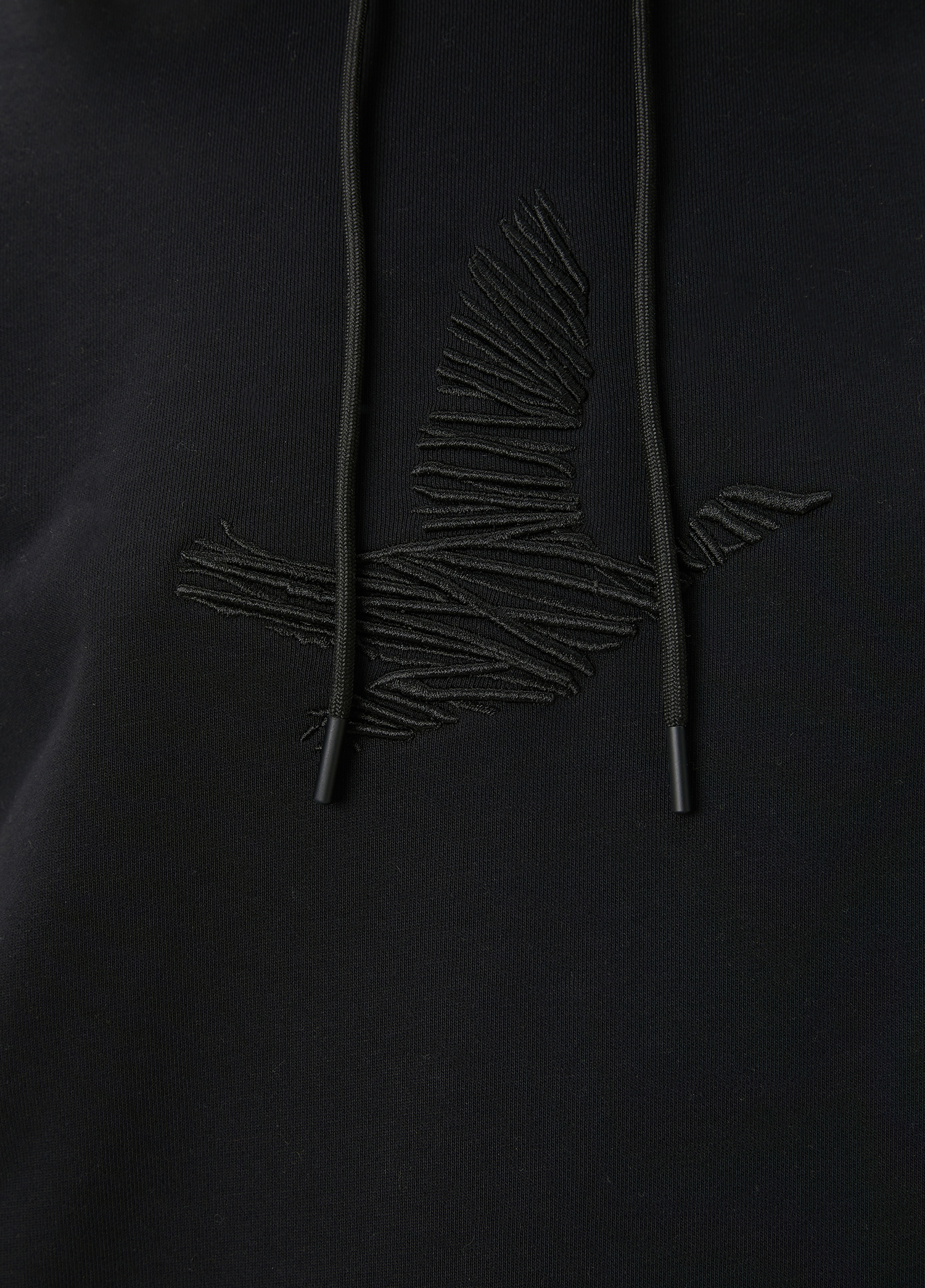 Siyah Kapüşonlu Karalama Kuş Nakışlı Sweatshirt_5