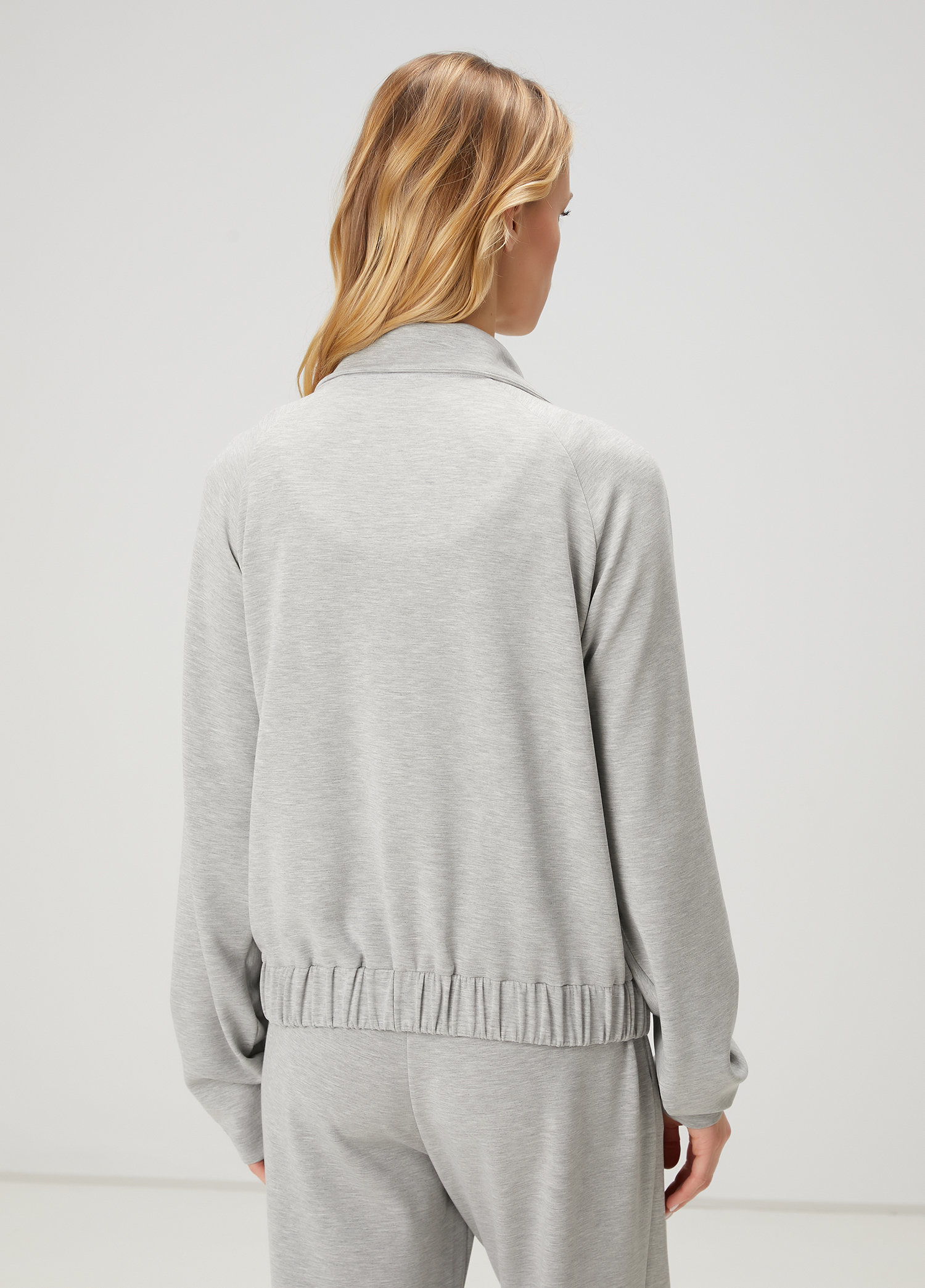 Gri Melanj Fermuarlı Sweatshirt_5
