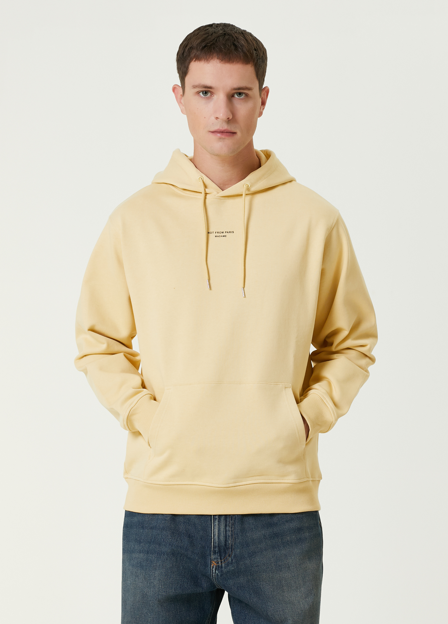 Sarı Kapüşonlu Logo Detaylı Sweatshirt