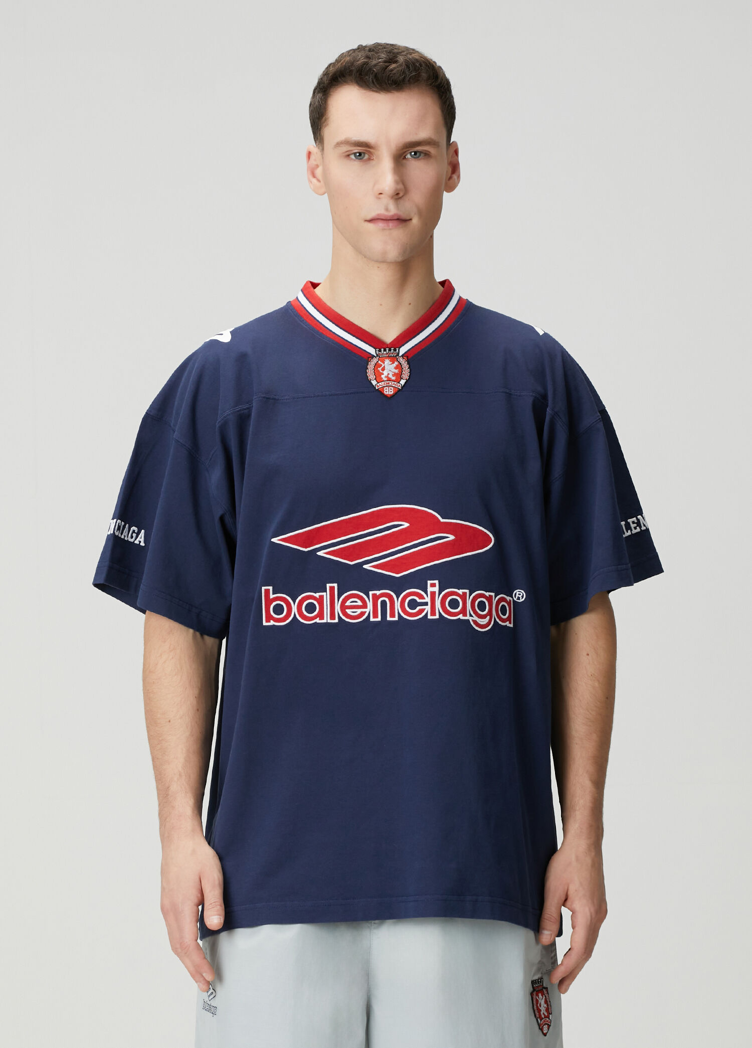Balenciaga Lacivert Erkek 3B Football Lacivert V Yaka Oversized T
