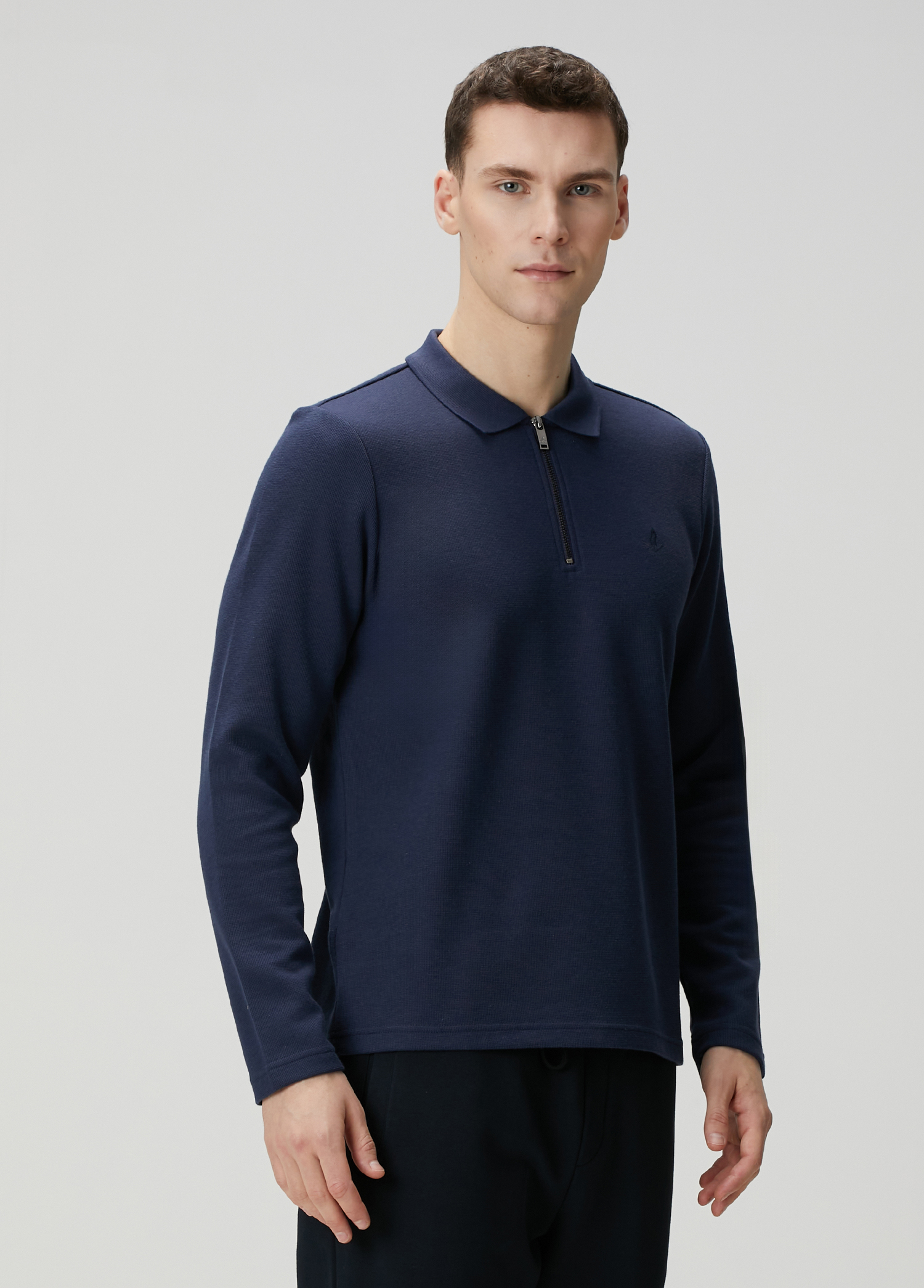 Lacivert Polo Yaka Sweatshirt_1