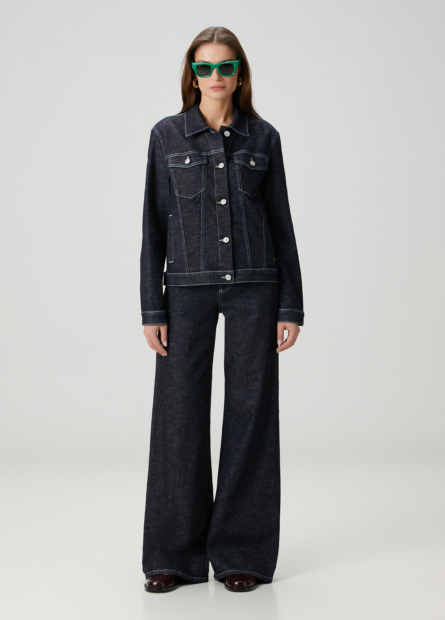 Lacivert Wide Leg Jean Pantolon