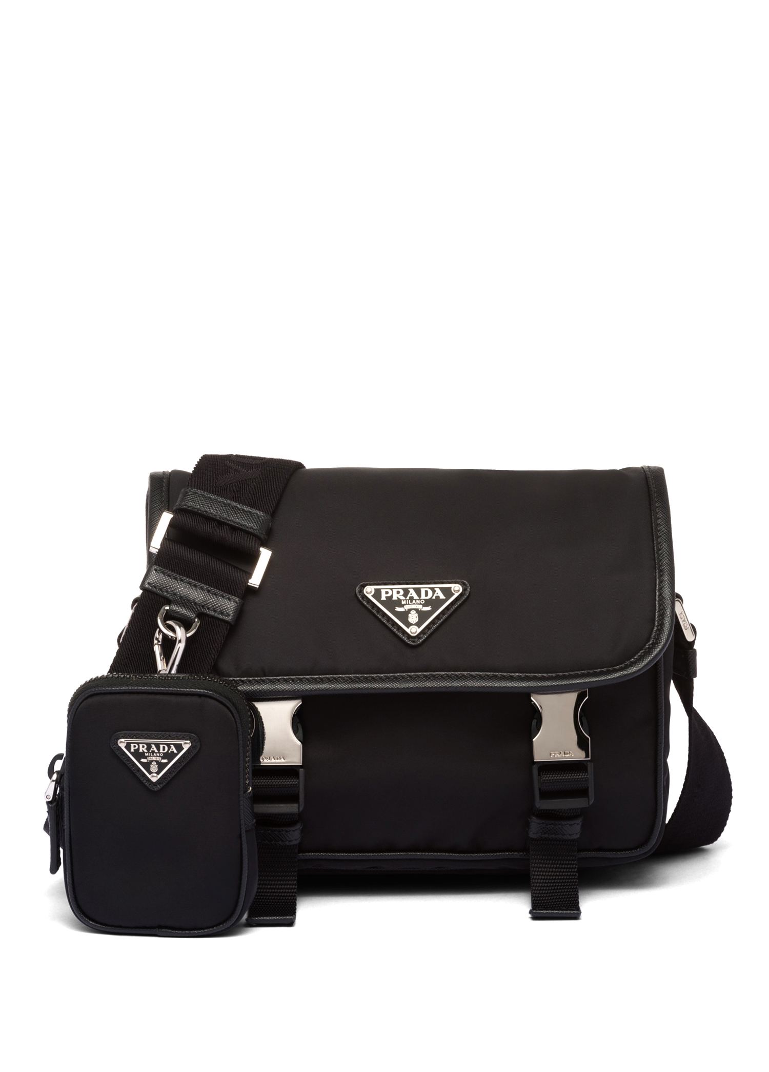 Black Prada Black Men Re-Nylon and Saffiano Leather Shoulder Black Prada Black Men Re-Nylon and Saffiano Leather Shoulder