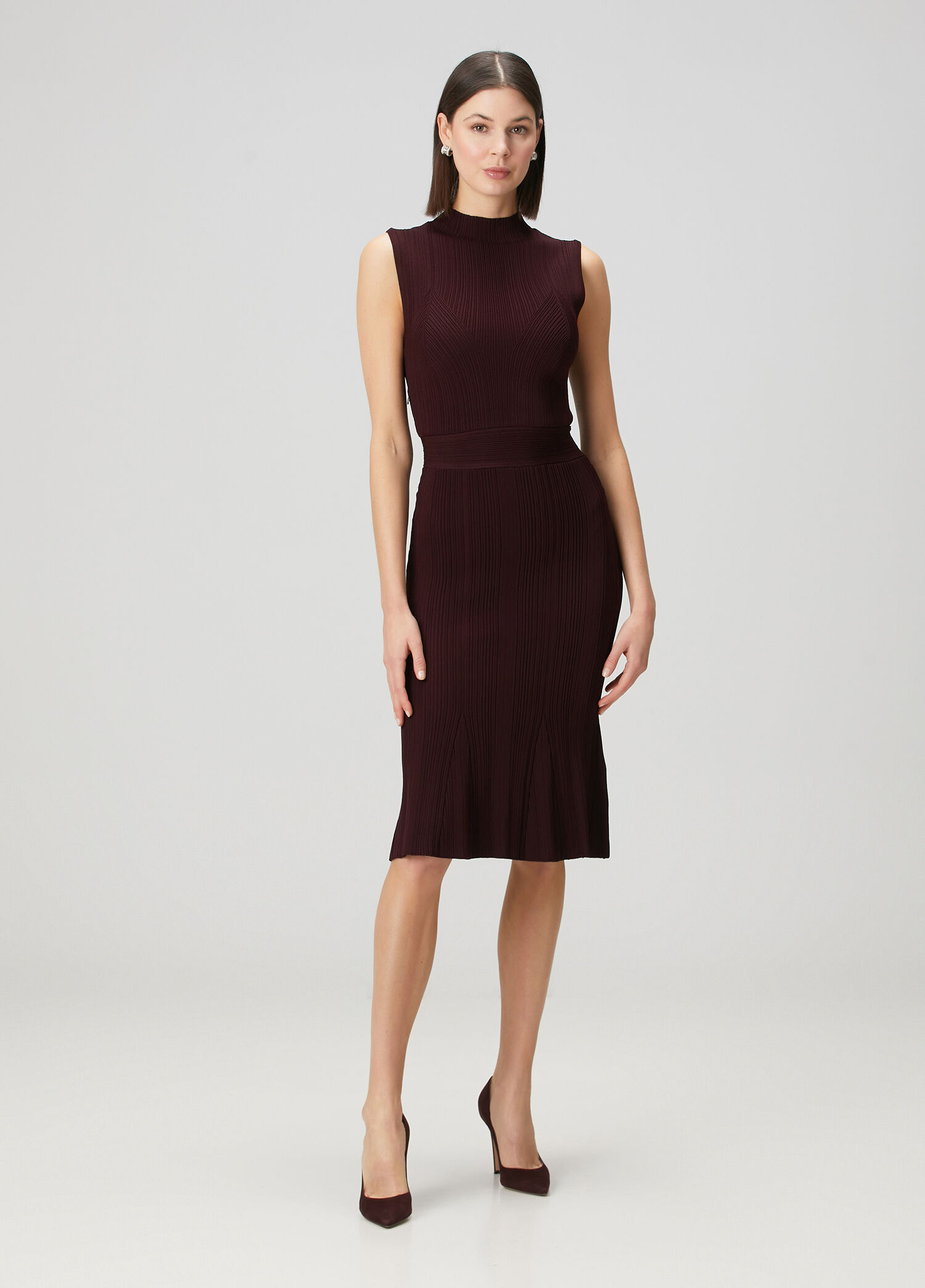 Bordo Midi Triko Elbise