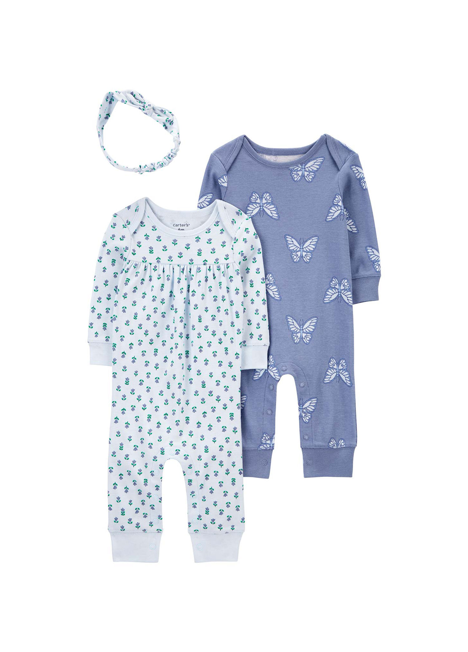 Mavi Kız Bebek Tulum 3'lü Set