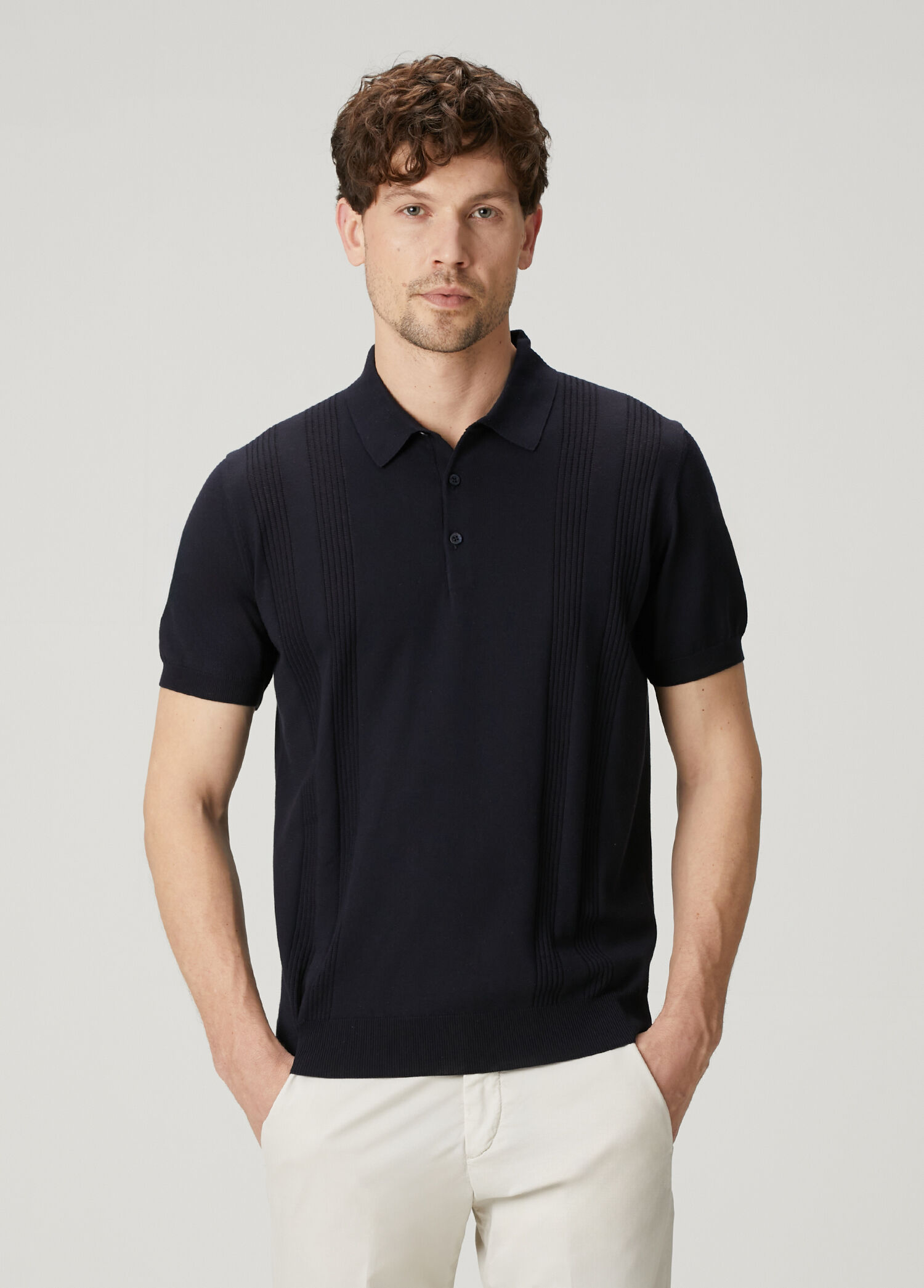 Lacivert Polo Yaka Kısa Kollu Triko