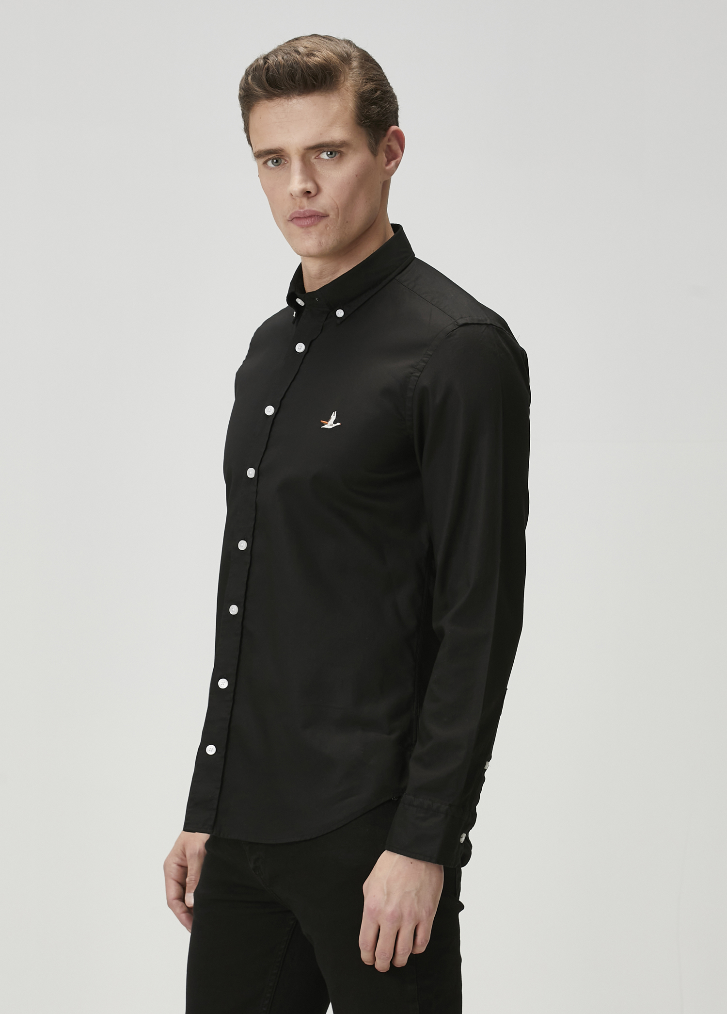 Slim Fit Siyah Oxford Gömlek_3