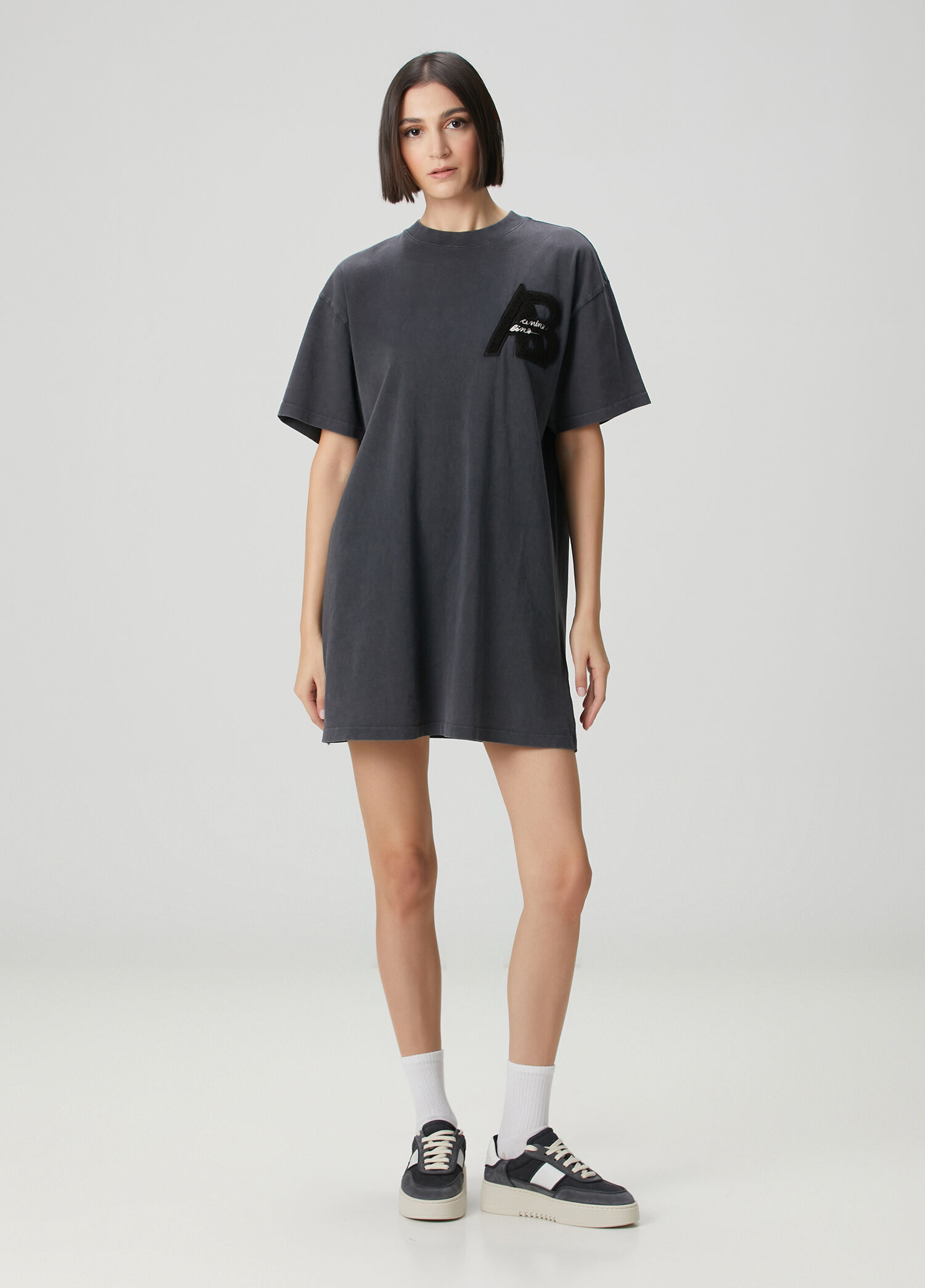 Antrasit Mini T-shirt Elbise