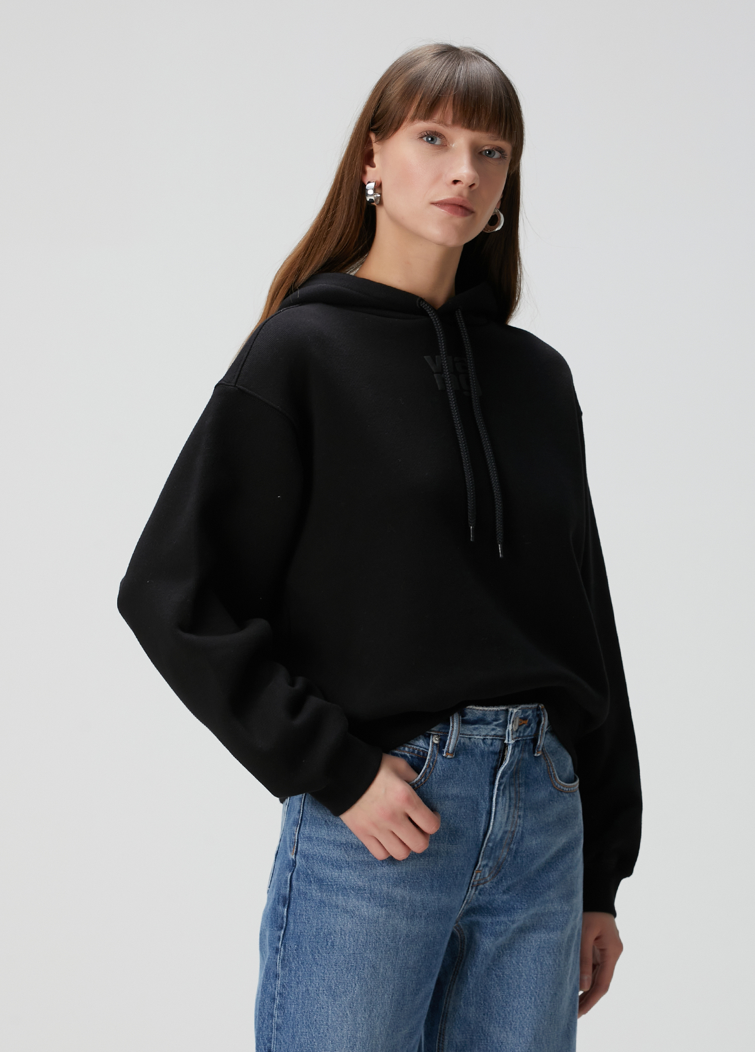 Siyah Kapüşonlu Logolu Sweatshirt