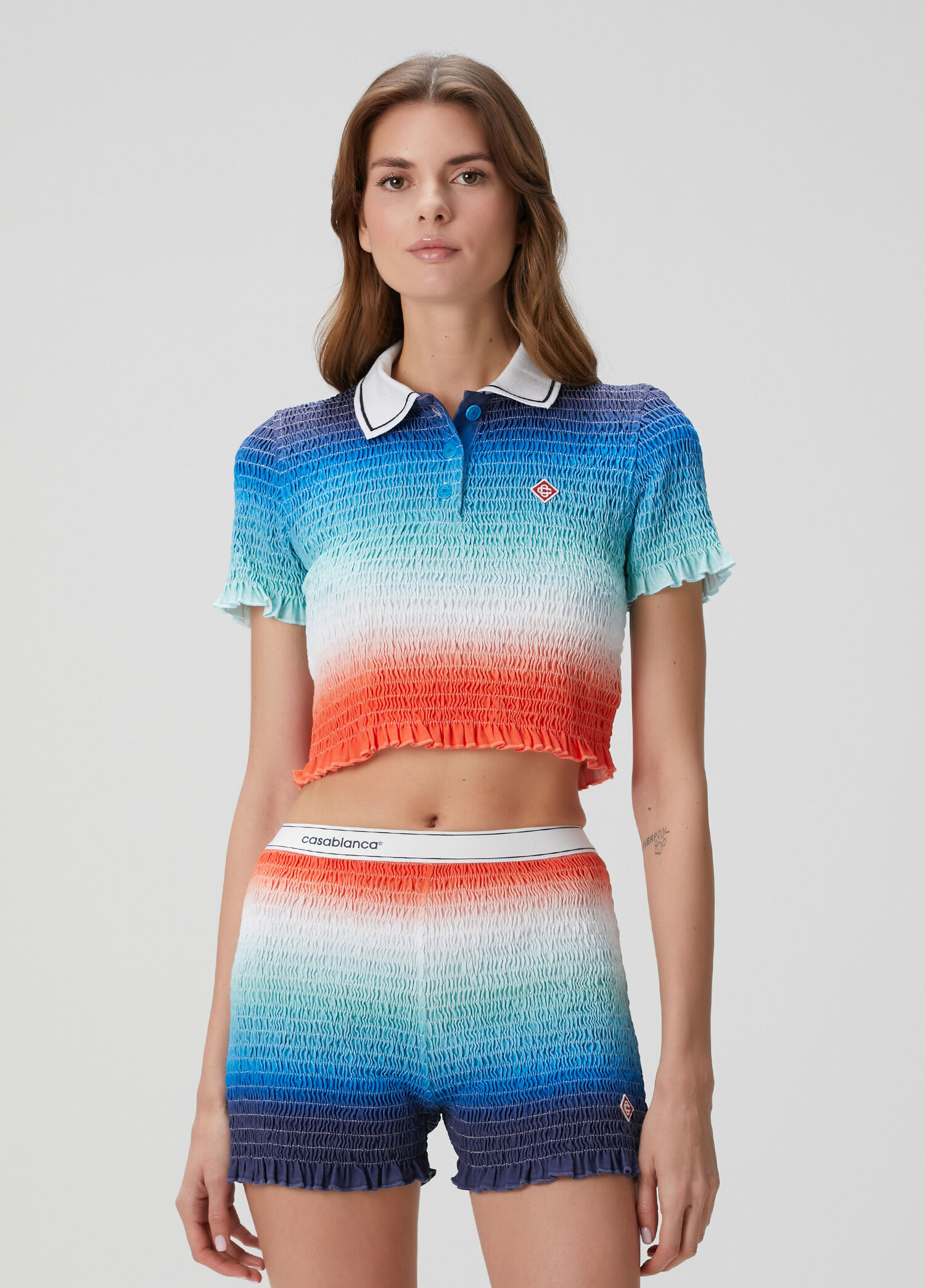 Mavi Turuncu Degrade Crop Polo T-shirt