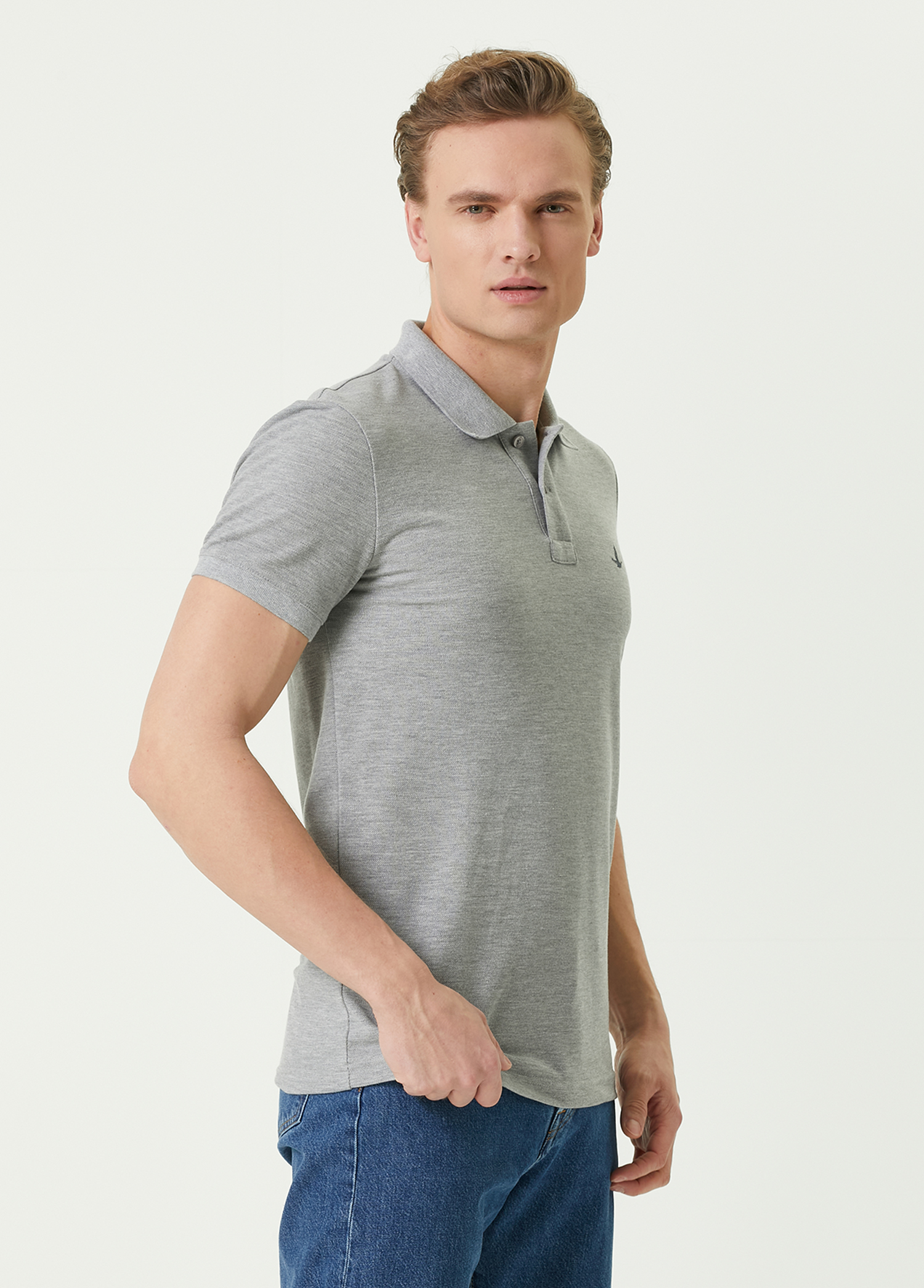 Slim Fit Gri Polo Yaka T-shirt_2