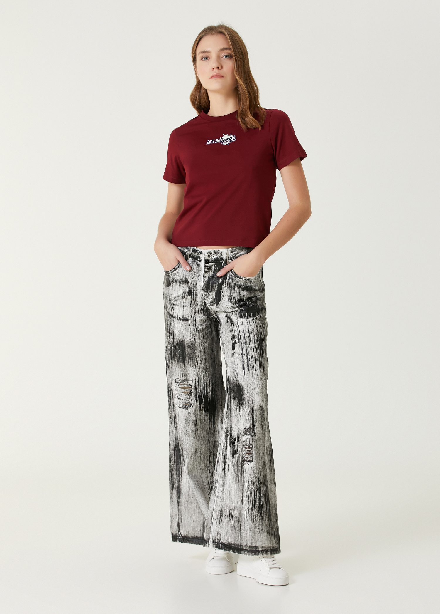 Gri Wide Leg Jean Pantolon