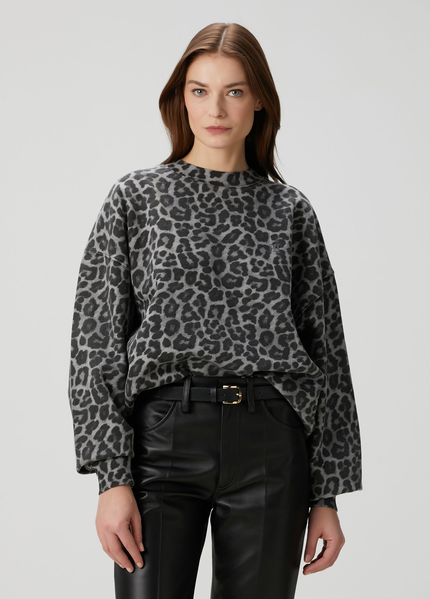 Gri Leopar Desenli Sweatshirt