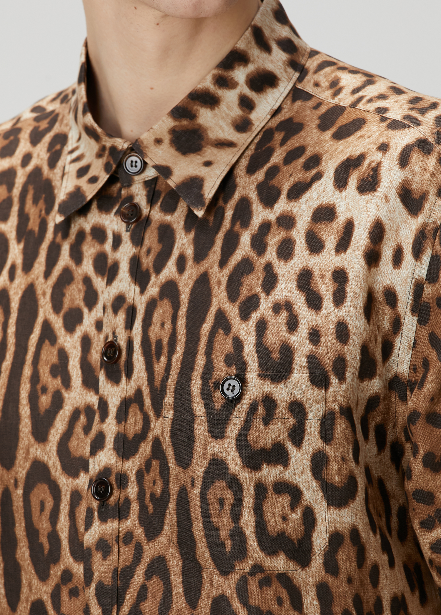 Dolce&Gabbana Leopard Print Short-Sleeved Linen Shirt