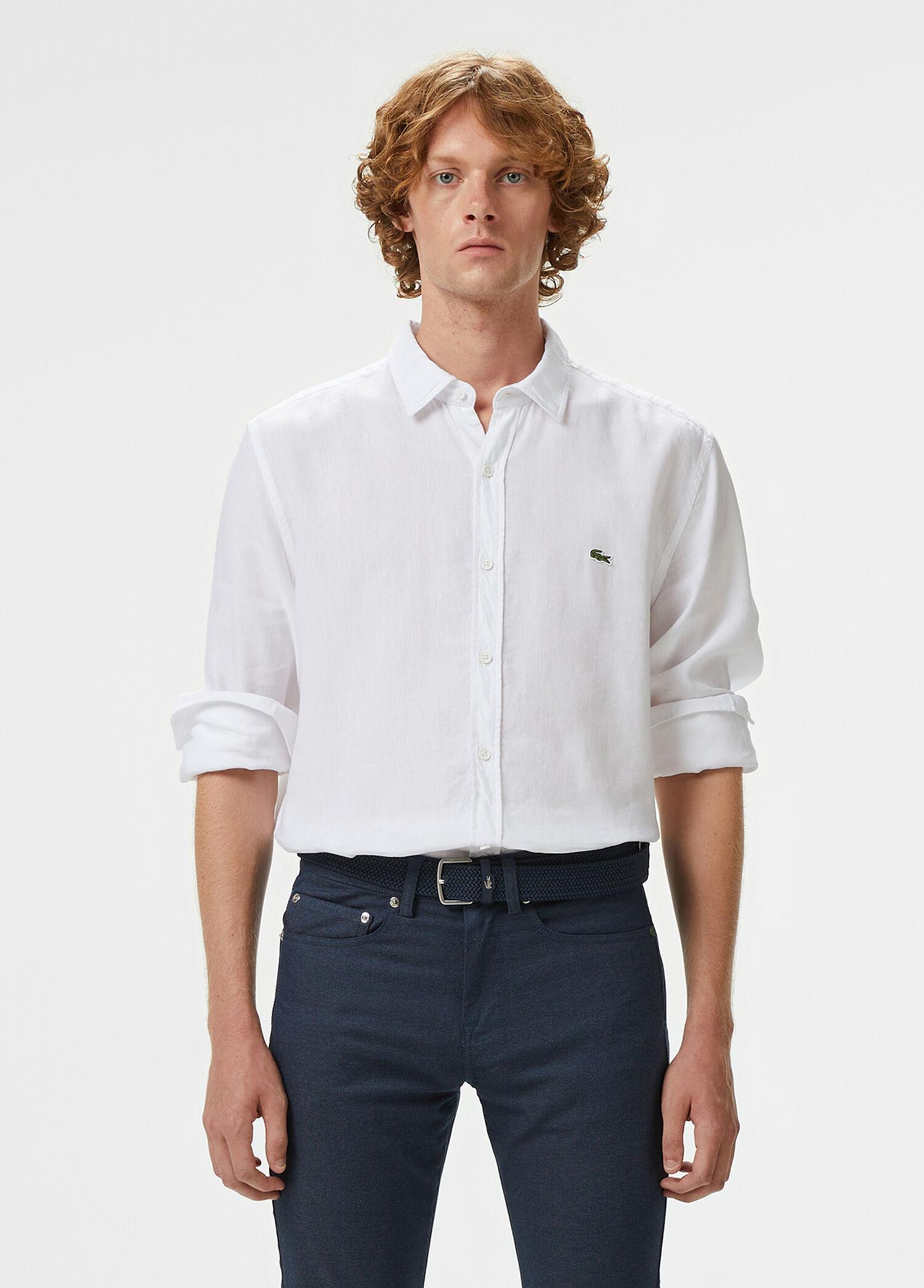 Beyaz Keten Slim Fit Uzun Kollu Erkek Gömlek