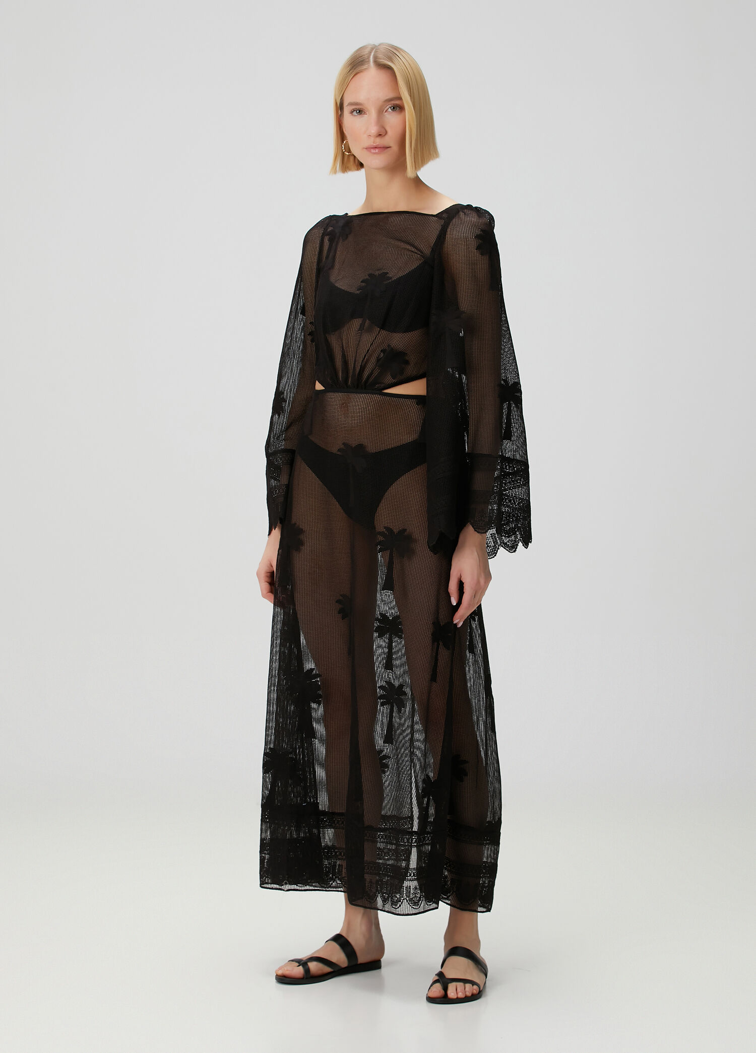 Siyah Cut-Out Detaylı Transparan Plaj Elbisesi