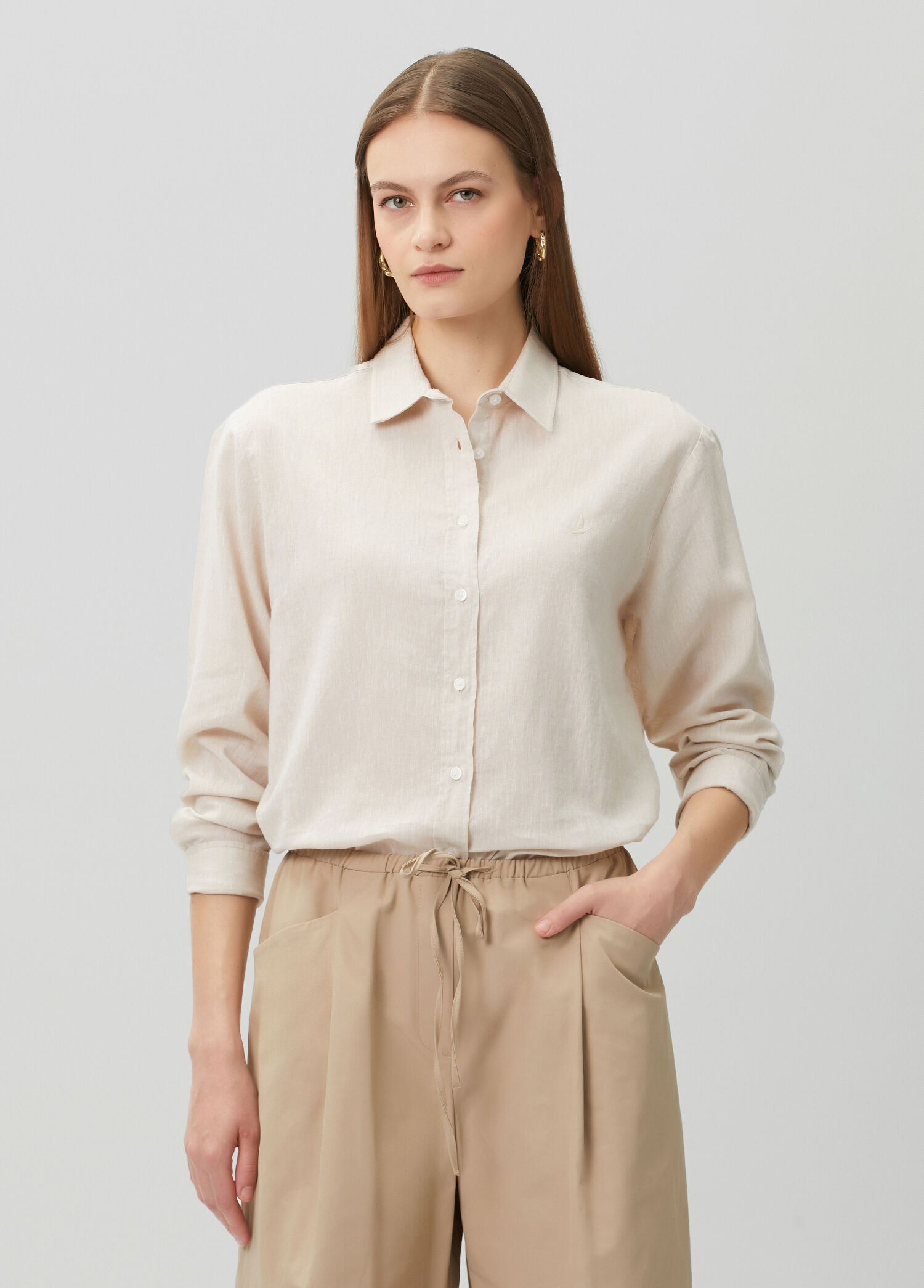 Beige Long Sleeve Linen Shirt