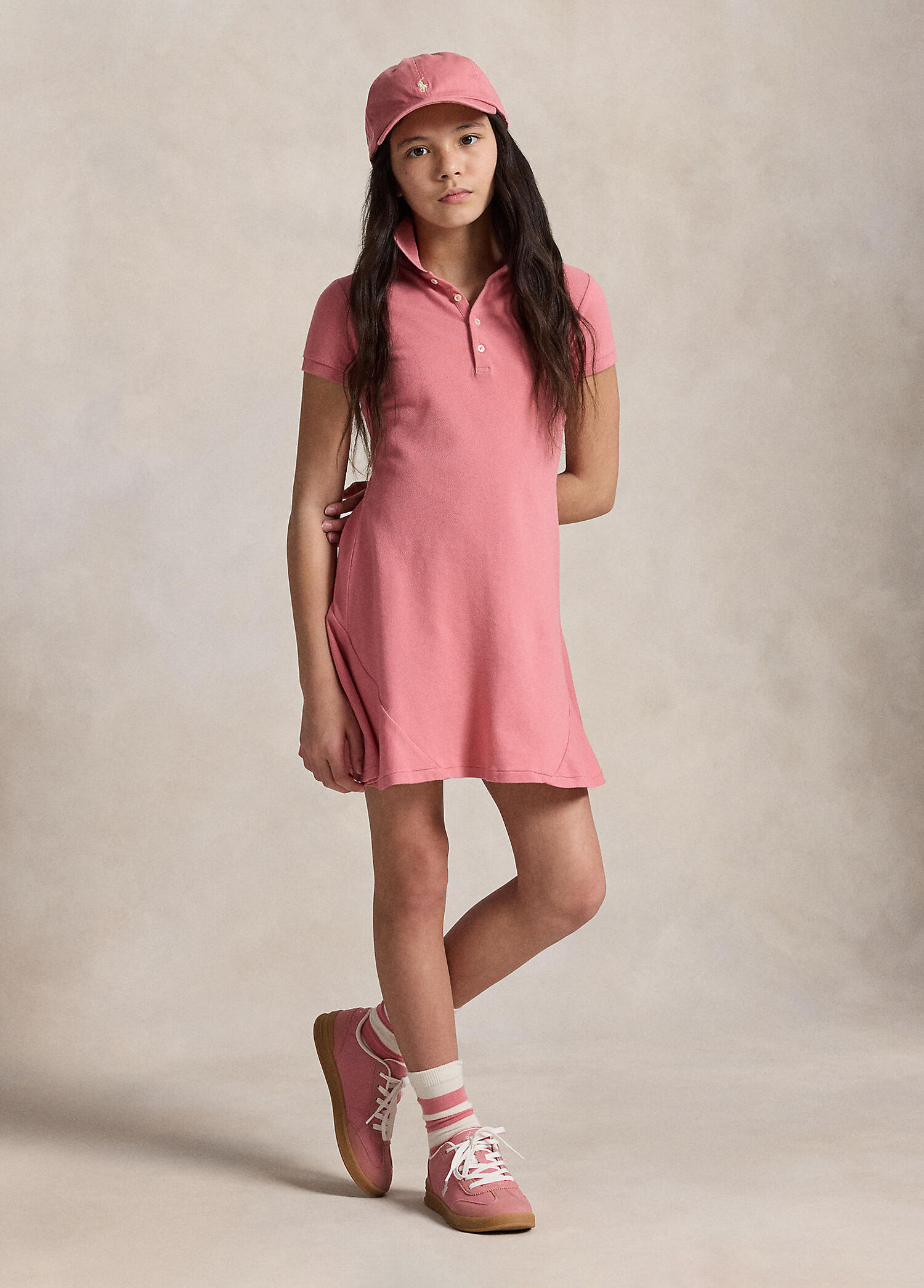 Pembe Polo Yaka Kız Çocuk Elbise