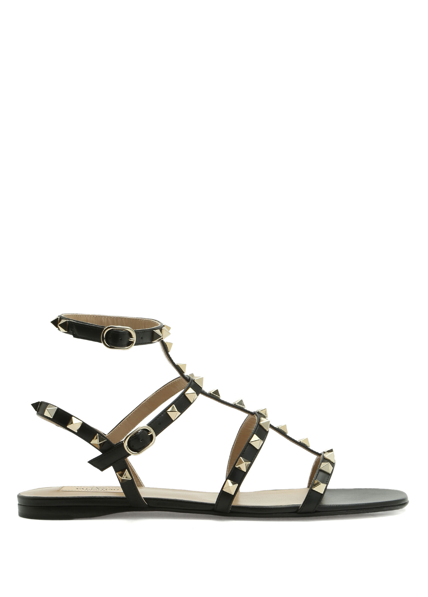 Rockstud Siyah Kadın Deri Sandalet