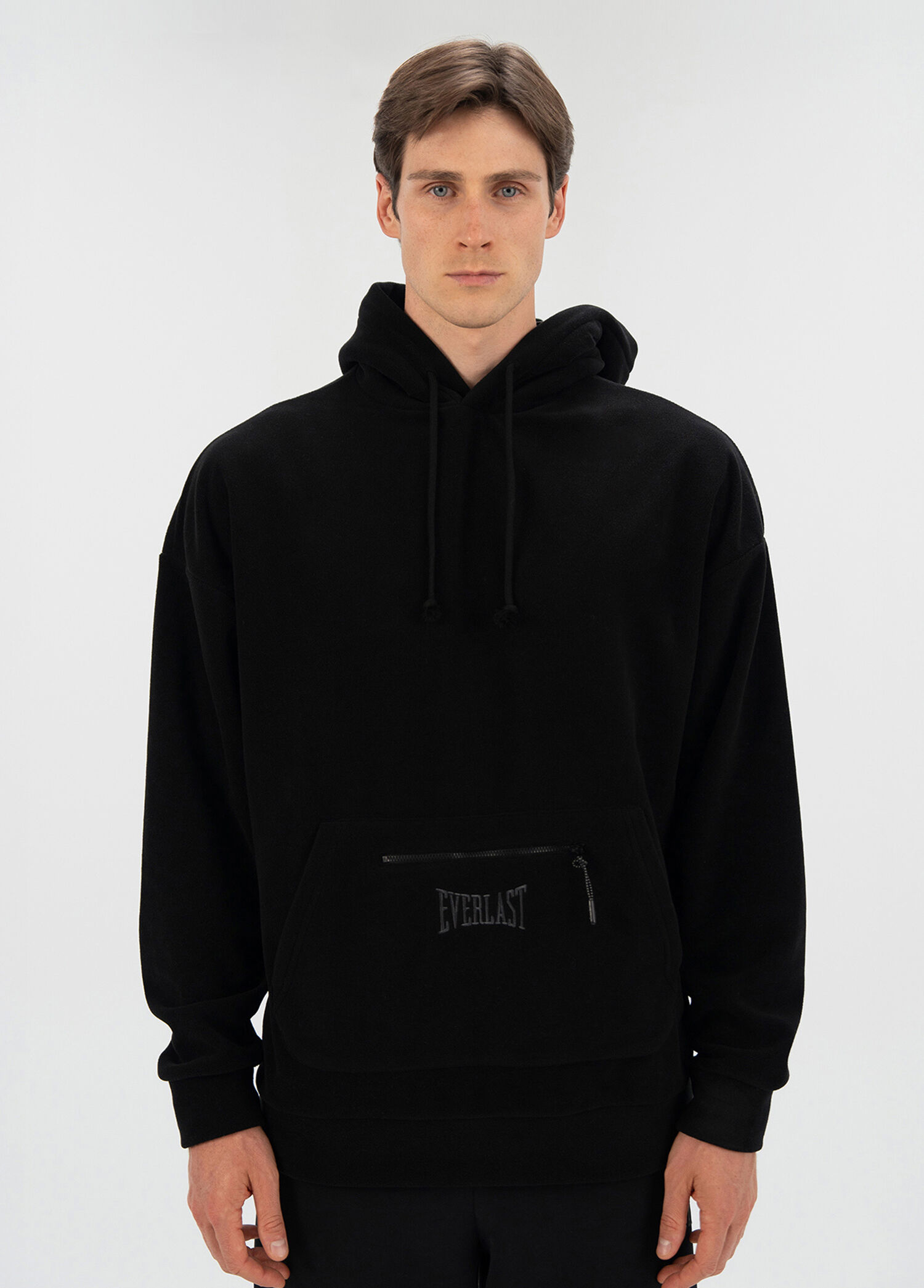 Winter Essentials Siyah Polar Kapüşonlu Erkek Sweatshirt