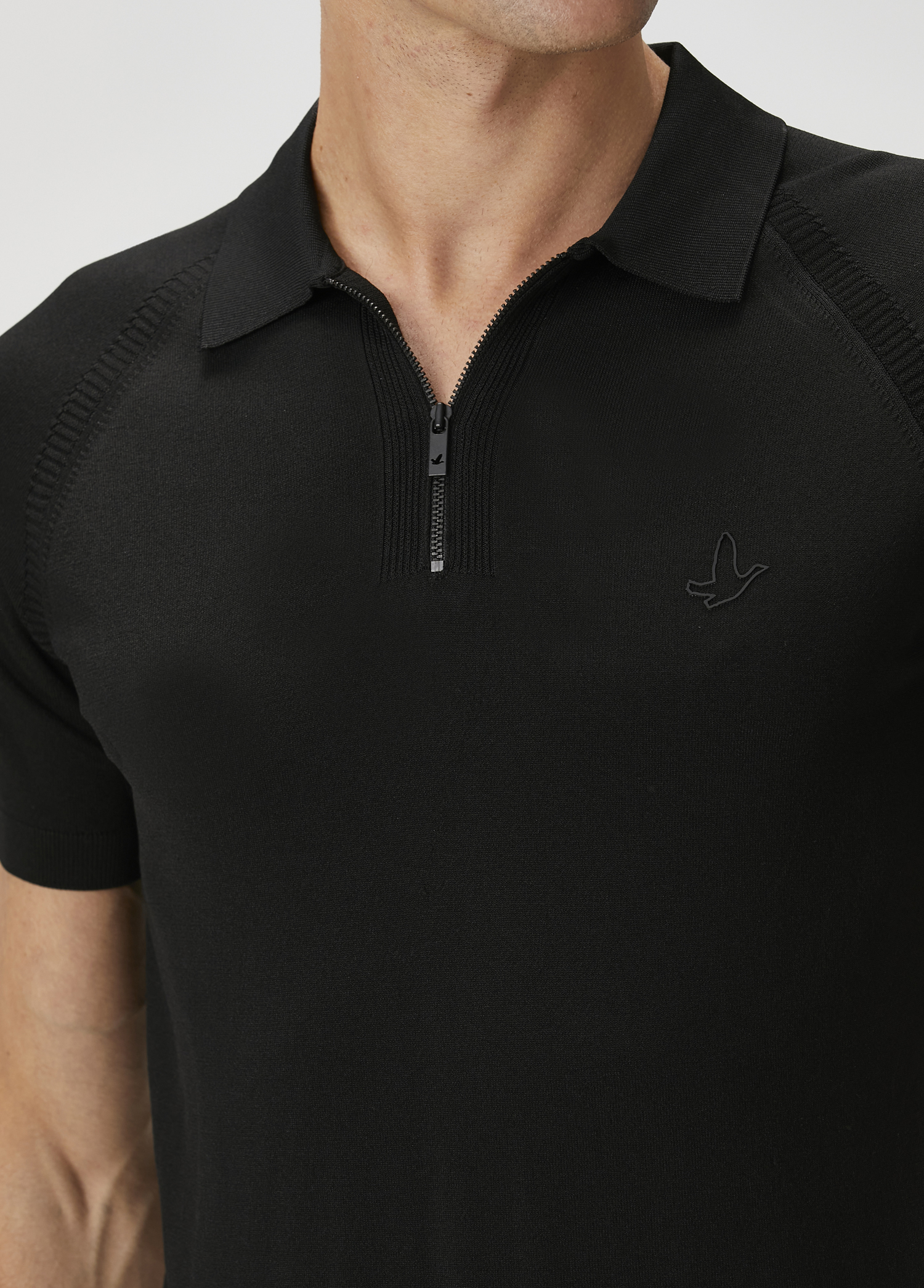 Siyah Polo Yaka Kısa Kollu Triko_5
